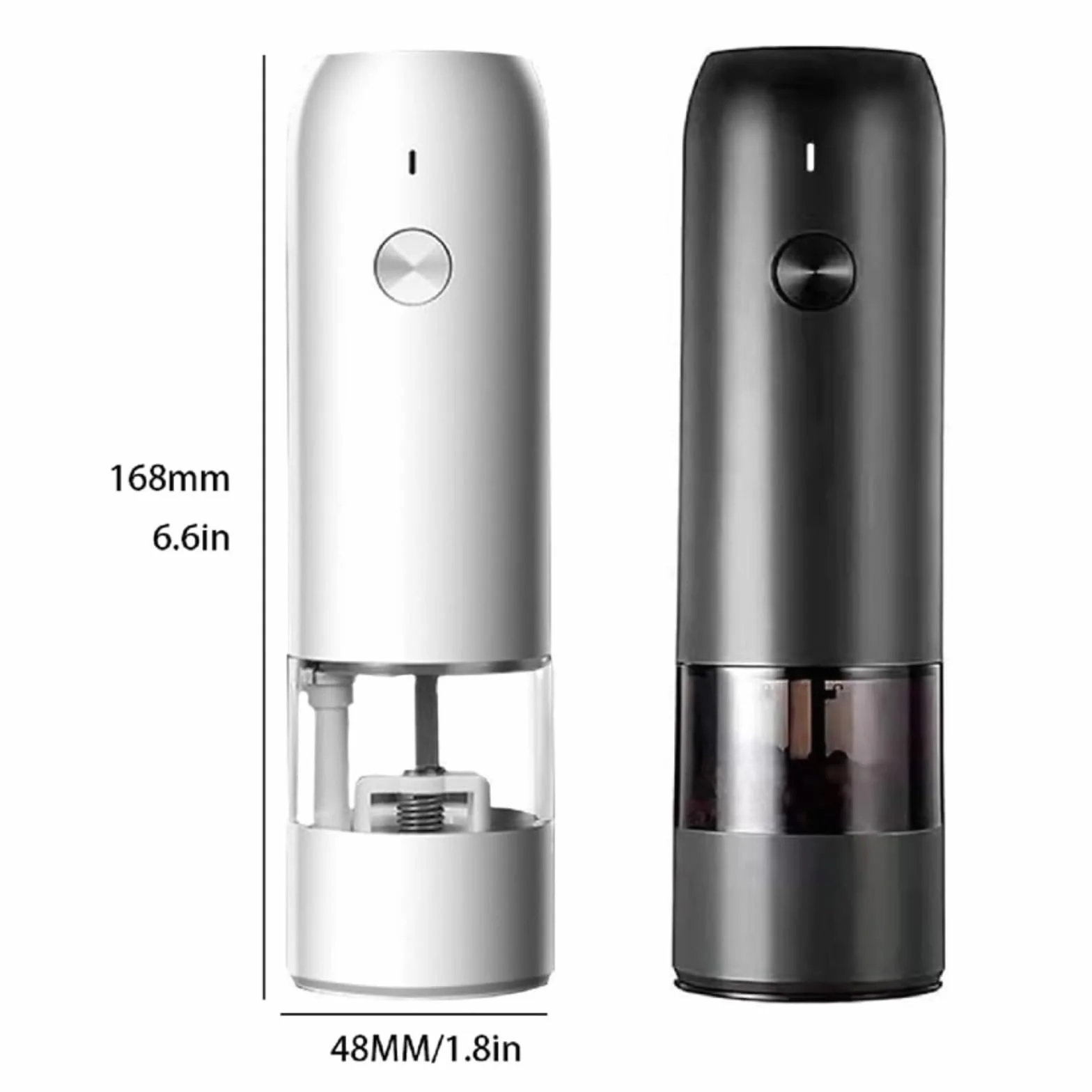 Młynków Do Pieprzu Elektryczny Młynek Do Soli I Pieprzu Ładowany Przez USB Przypraw Regulowana Grubość Młyn Ponownego | White,2pcs