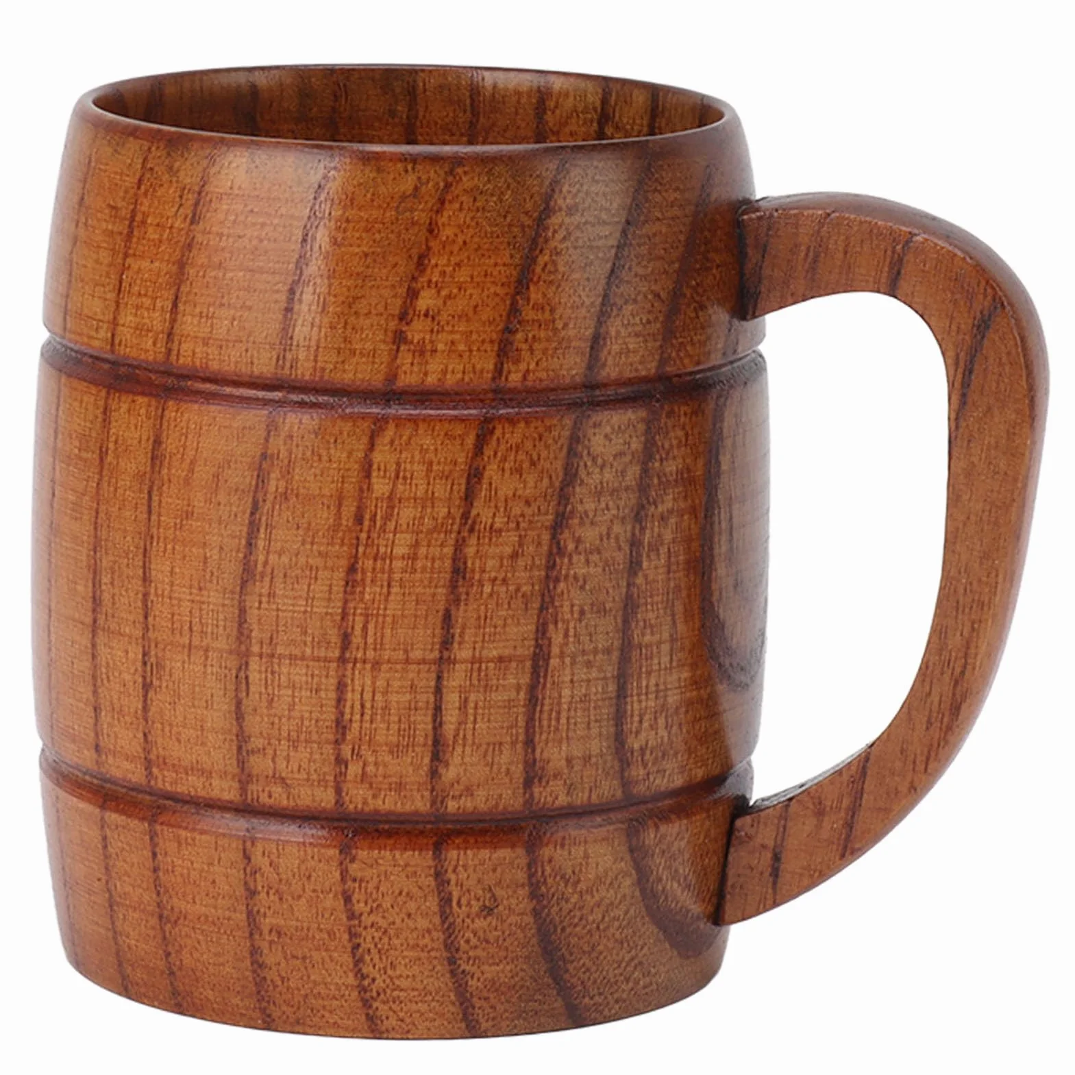 Drewniany Kubek do Piwa z Uchwytem 300ml Zapobiegający Opaskom Rzeźbione Naczynia do Picia Drewniane Kubki do Kawy Stein Kufel Rękodzieło do Herbaty do Wody Kobiety podróżują na