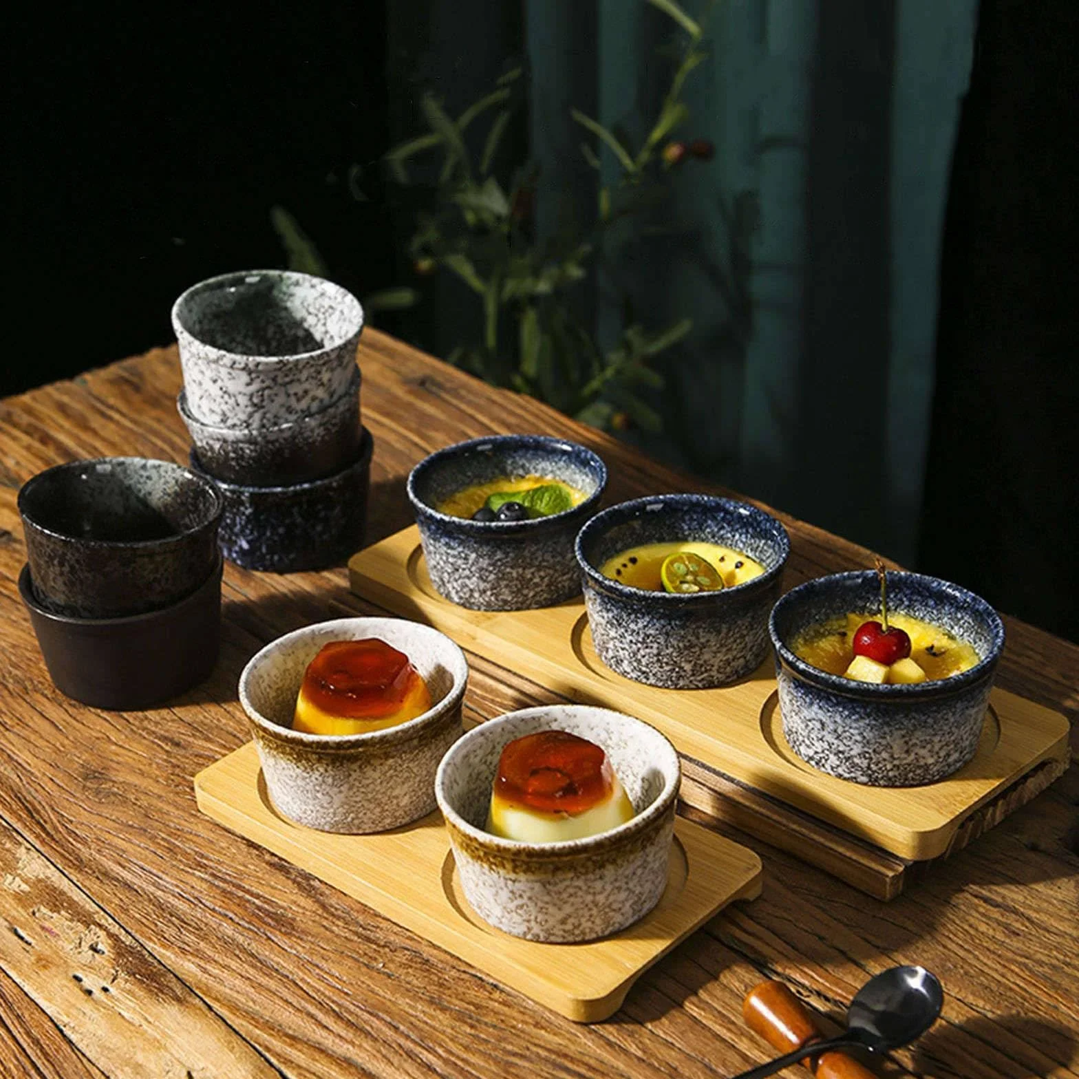 Kokilki Zestaw, 120ml, Kokilki Creme Brulee, Suflet Naczynia Do Pieczenia, Oddech Ramekins, Kokilki Do Beztłuszczowej Frytkownicy-szary i niebieski-Zestaw 8