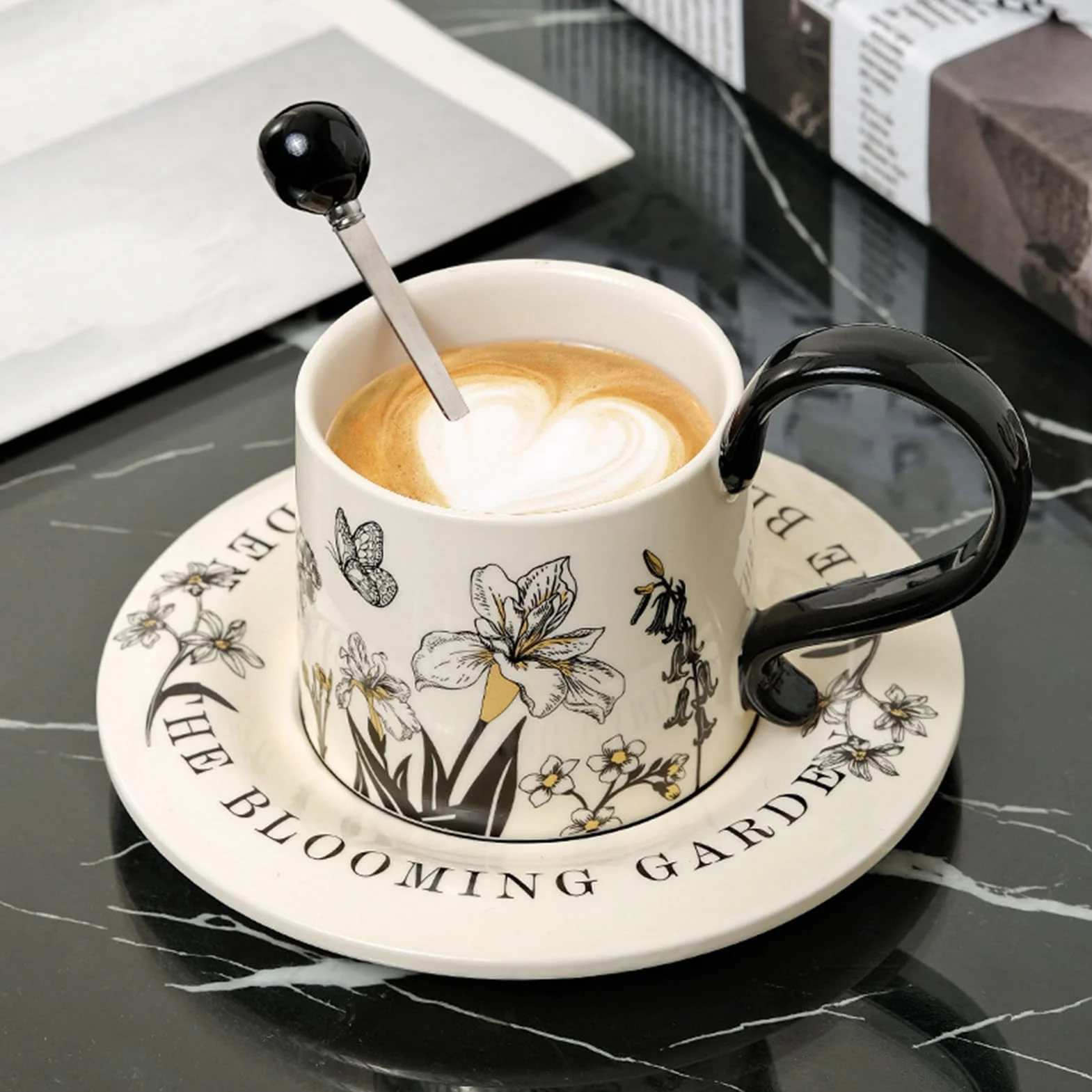 Ceramiczny Kubek do Kawy Zestaw Naczynia do Picia 260 ml ze Spodkami i | Zestaw Kubków Do Kawy Do Cappuccino Mleka Soku Piwa Do Kuchni Kawiarni Restauracji Domu Na Urodziny I Boże Narod