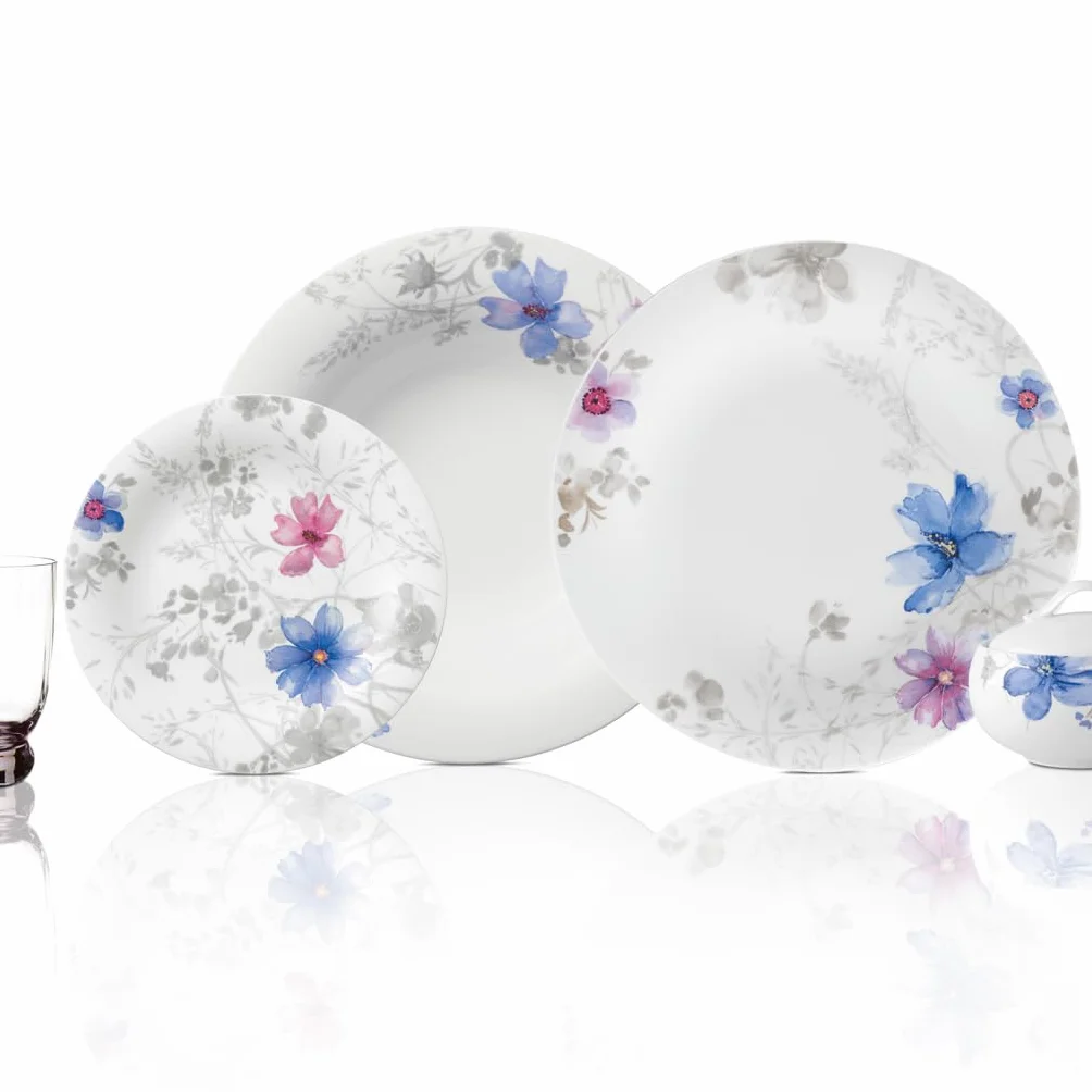 Villeroy & Boch Mariefleur Gris Basic, talerz do zupy, 23 cm, porcelana premium, biały/wielokolorowy