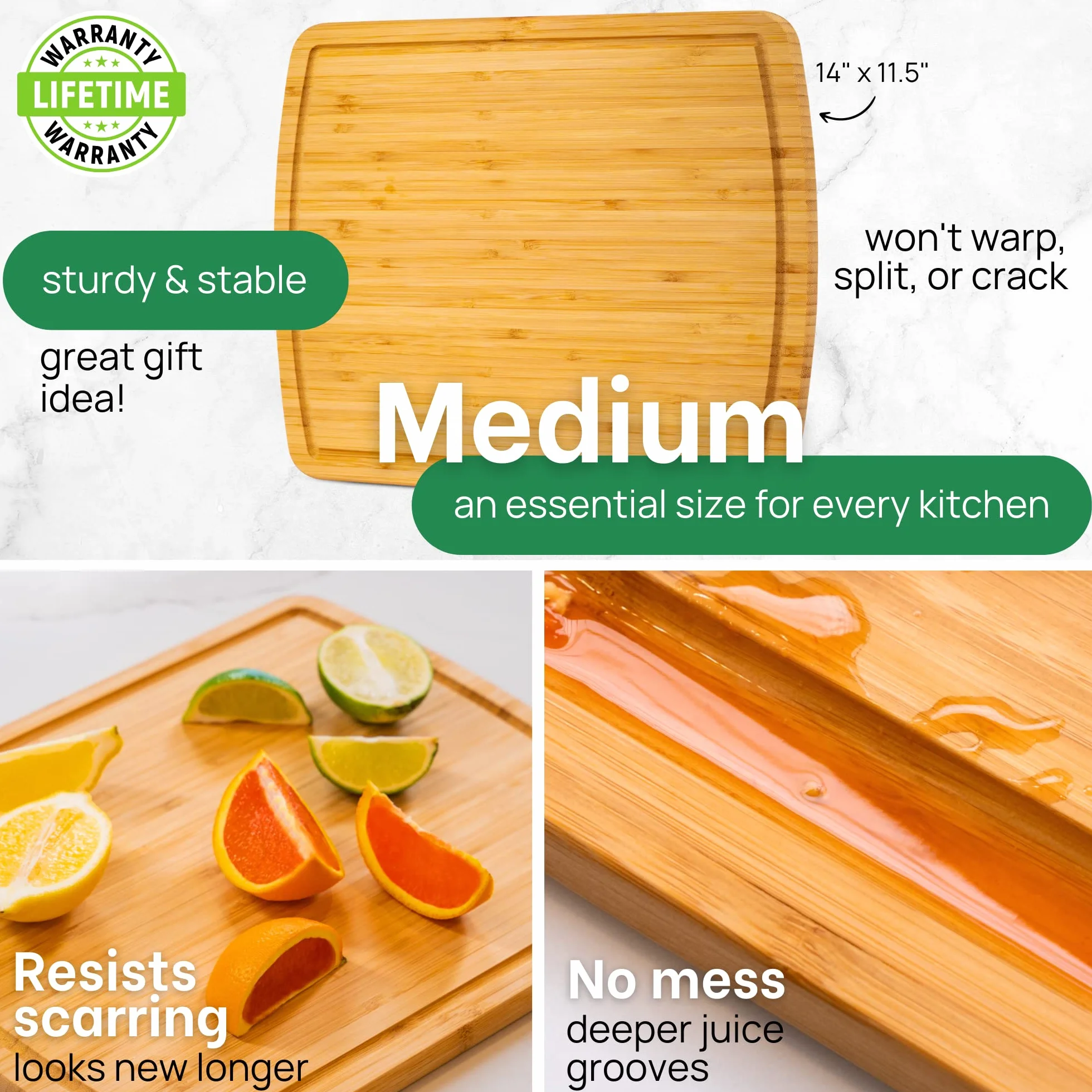 GREENER CHEF 38 cm bambusowa deska do krojenia z dożywotnimi zamiennikami – średnia drewniana deska do krojenia do kuchni, bloku rzeźniczego, mięsa, warzyw, wędlin i serów