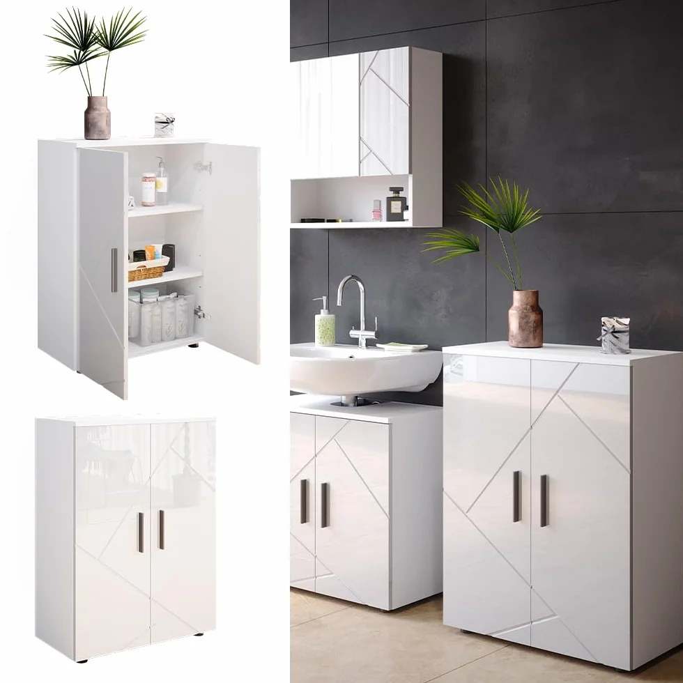 Vicco Szafka Midi "Irma", Biały wysoki połysk, 60 x 81 cm | pour le rangement dans la salle de bain et compatible avec la série Irma