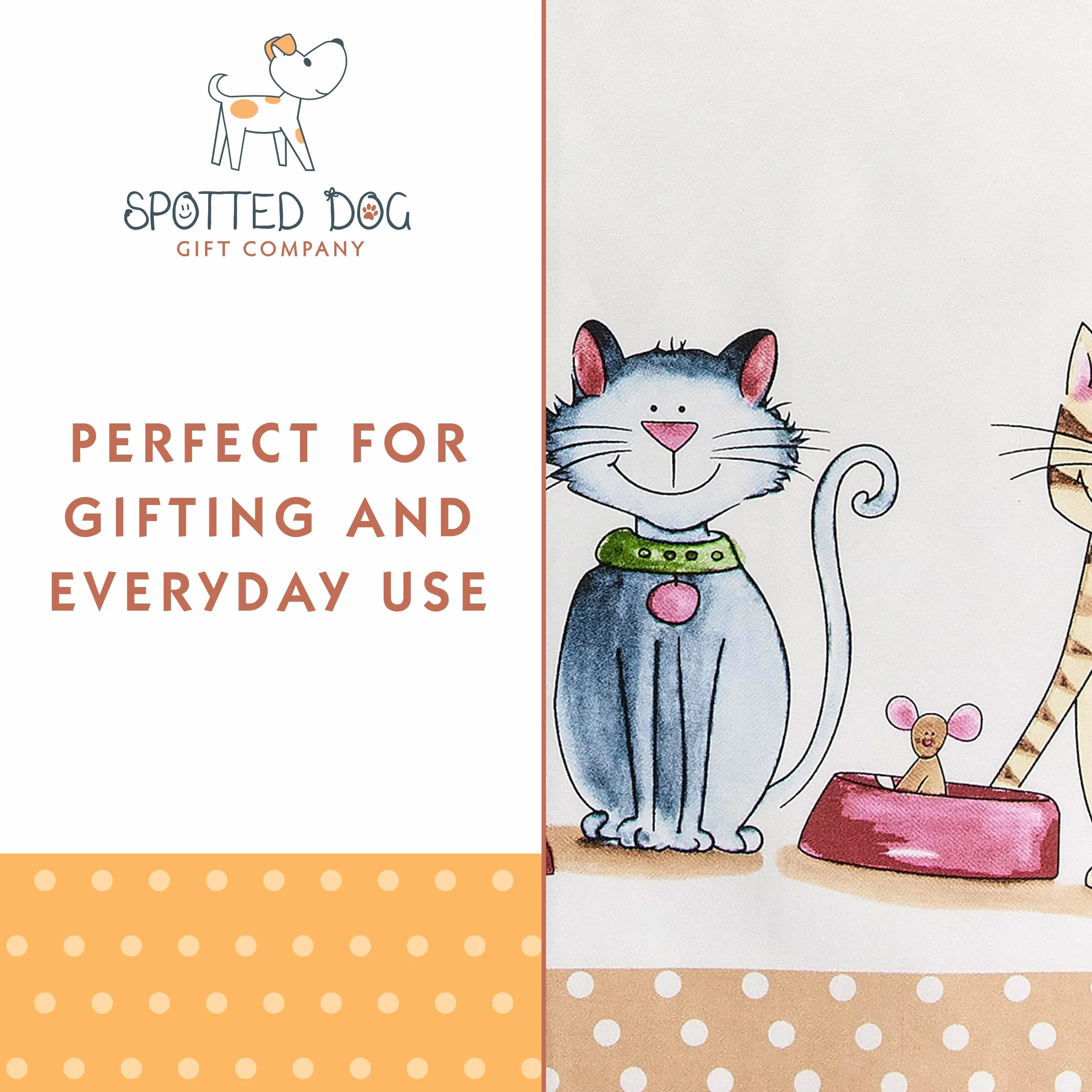 SPOTTED DOG GIFT COMPANY Zestaw 2 ręczników kuchennych z uroczym kotem z nadrukiem, 100% chłonna jakość bawełny, pomysł na prezent dla miłośników kotów 50 x 70 cm