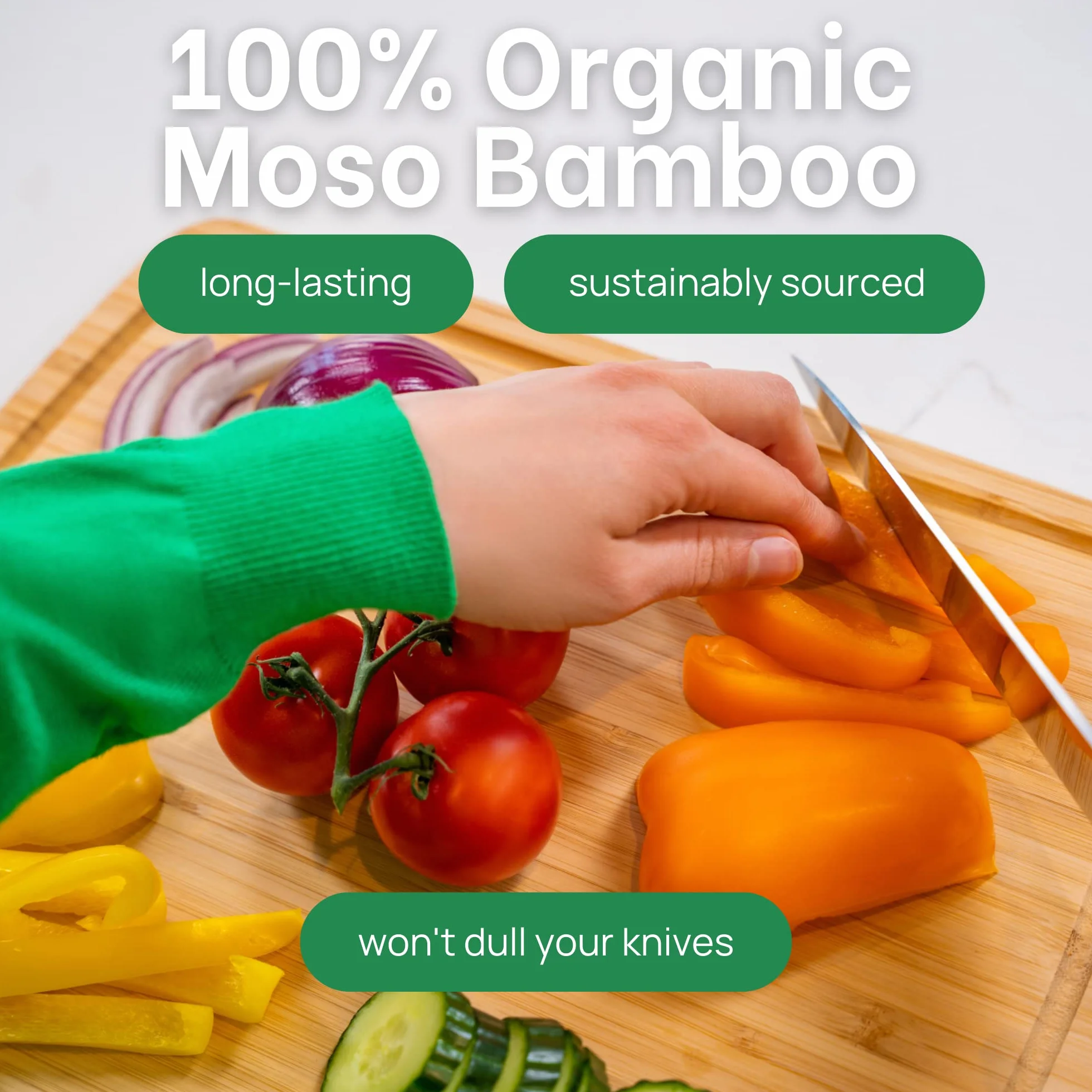 GREENER CHEF 38 cm bambusowa deska do krojenia z dożywotnimi zamiennikami – średnia drewniana deska do krojenia do kuchni, bloku rzeźniczego, mięsa, warzyw, wędlin i serów
