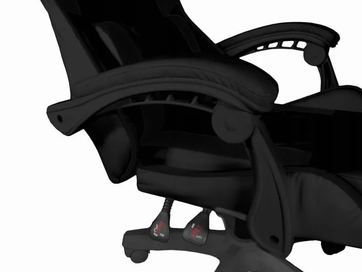 Fotel Gamingowy Prestige – Ergonomiczne Krzesło Biurowe z Funkcją Masażu i Wysuwanym Podnóżkiem, Miękka Tapicerka Materiałowa, Poduszka Lędźwiowa i Zagłówkowa (Czarny (Welur))