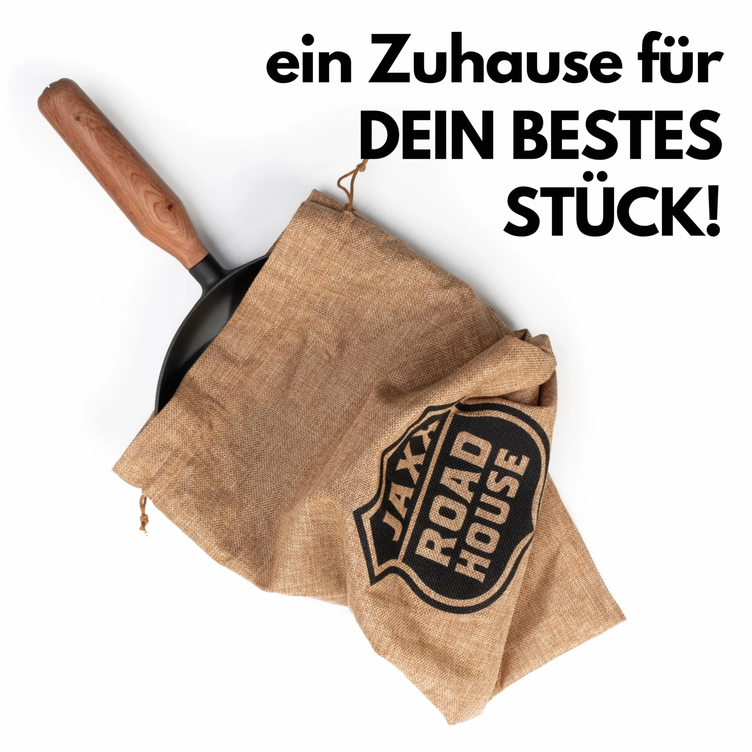 JAXX ROADHOUSE Die Patelnia do smażenia – doskonała premium żeliwna patelnia indukcyjna 26 cm, ręcznie wykonany drewniany uchwyt, wszystkie rodzaje kuchenek, wstępnie wypalana (drewno orzechowe)