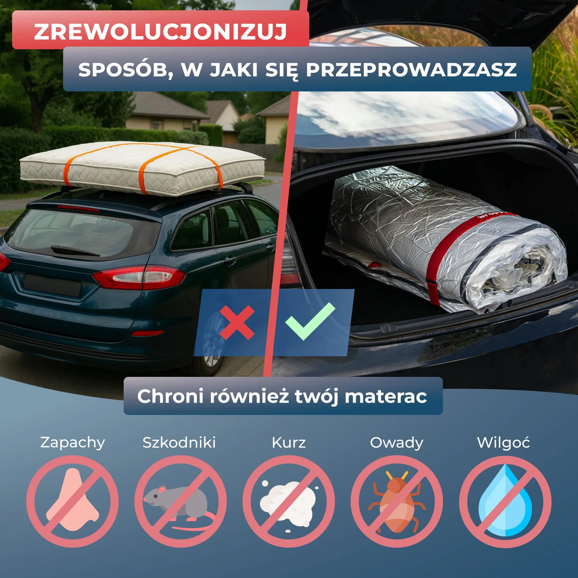 Worek Próżniowy na Materac 70x140cm Wodoodporny Zestaw z Klipsami i Paskami na Rzep
