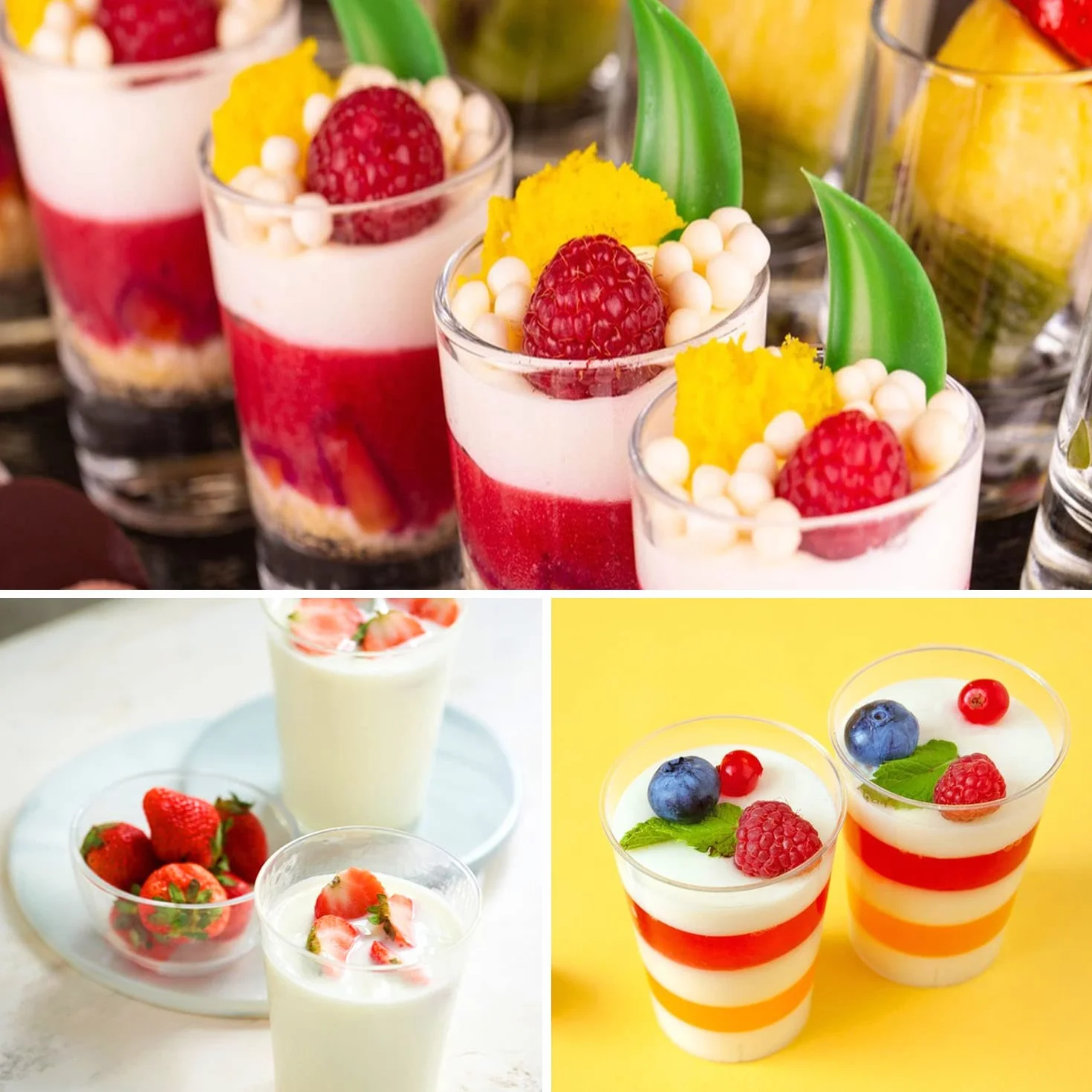 Finger Food, 50 szt. kubków z jedną porcją słodkich porcji, 90 ml, przezroczyste plastikowe kubki z 50 łyżkami, wielokrotnego użytku, do lodów, ciast, żelowych puddingów