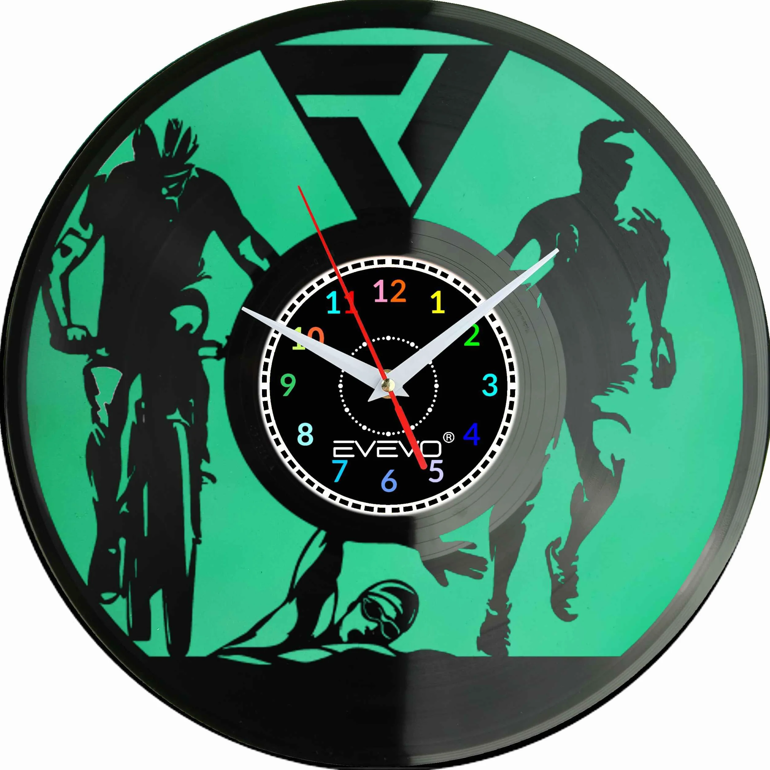 ZEGAR ŚCIENNY IRONMAN TRIATHLON FLUORESCENCYJNE TŁO PŁYTA WINYLOWA PREZENT UPOMINEK URODZINY GIFT SOUVENIR F0052