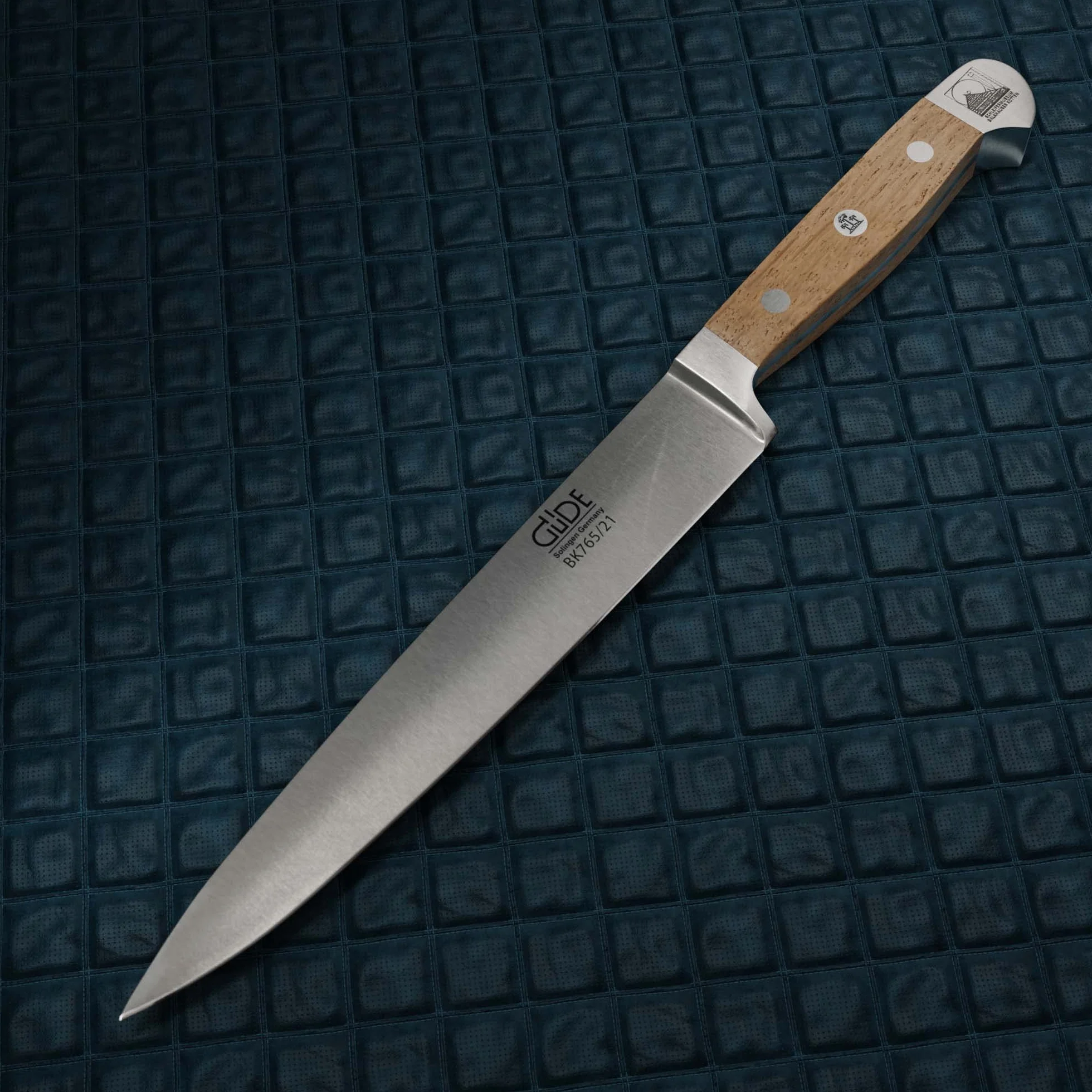 GÜDE Solingen - Nóż do szynki, kuty, 21 cm, dąb Balkhauser Kotten, ALPHA-BALK - Nóż do wędlin, podwójny trzpień, Ręcznie robiony w Niemczech
