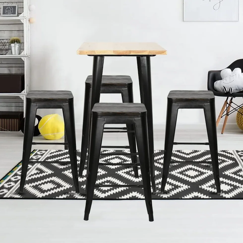 Stolik barowy drewniany metalowy stół jedzący stojący żelazo industrialny stół bistro, kwadratowy wysoki stół 60 x 60 x 110 cm jeść stojący metalowy styl industrialny, dla 2-4 osób