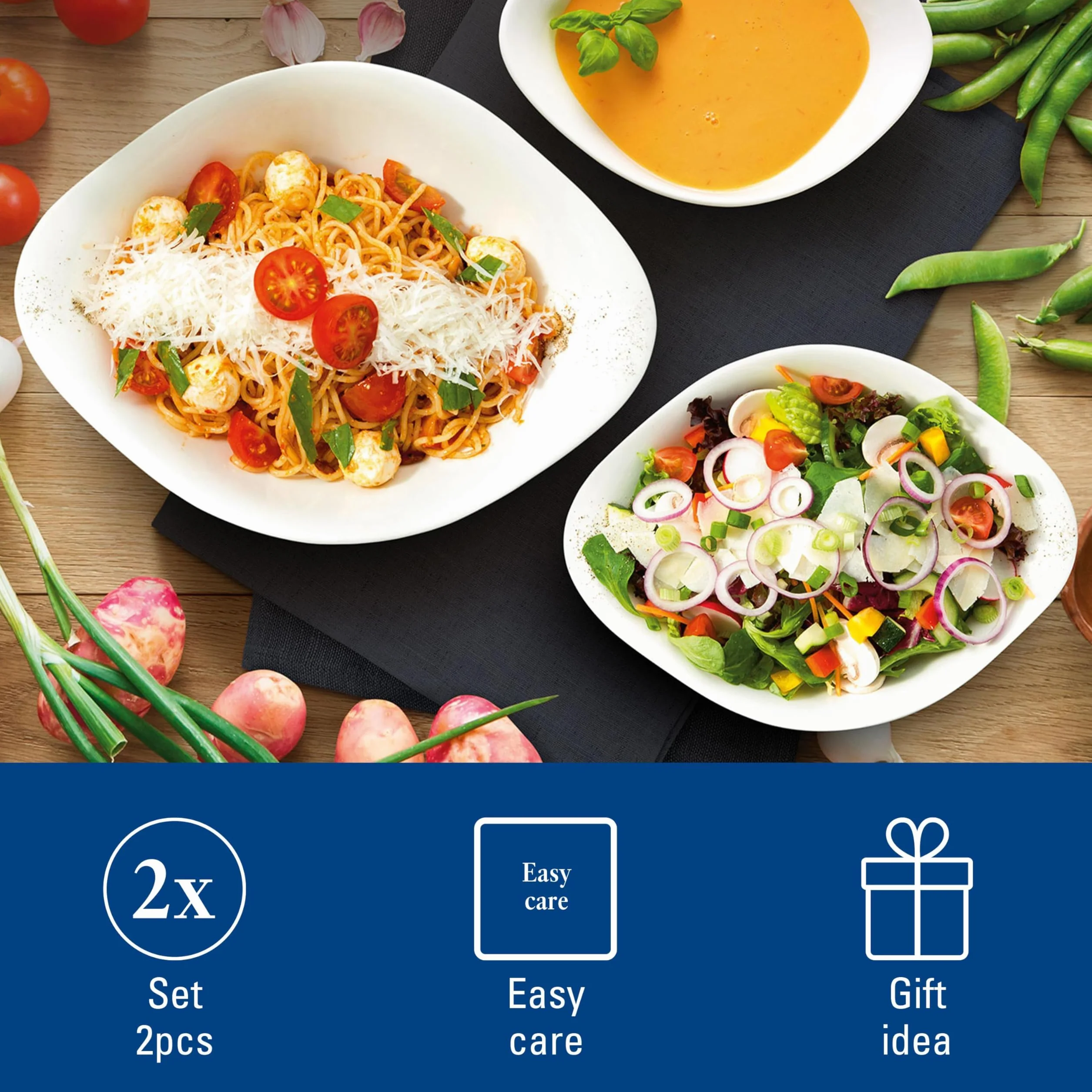 Villeroy & Boch - Vapiano, Zestaw miska do zupy duża, 2 sztuki, 700ml, 18 x 16cm, Porcelana Premium, biały