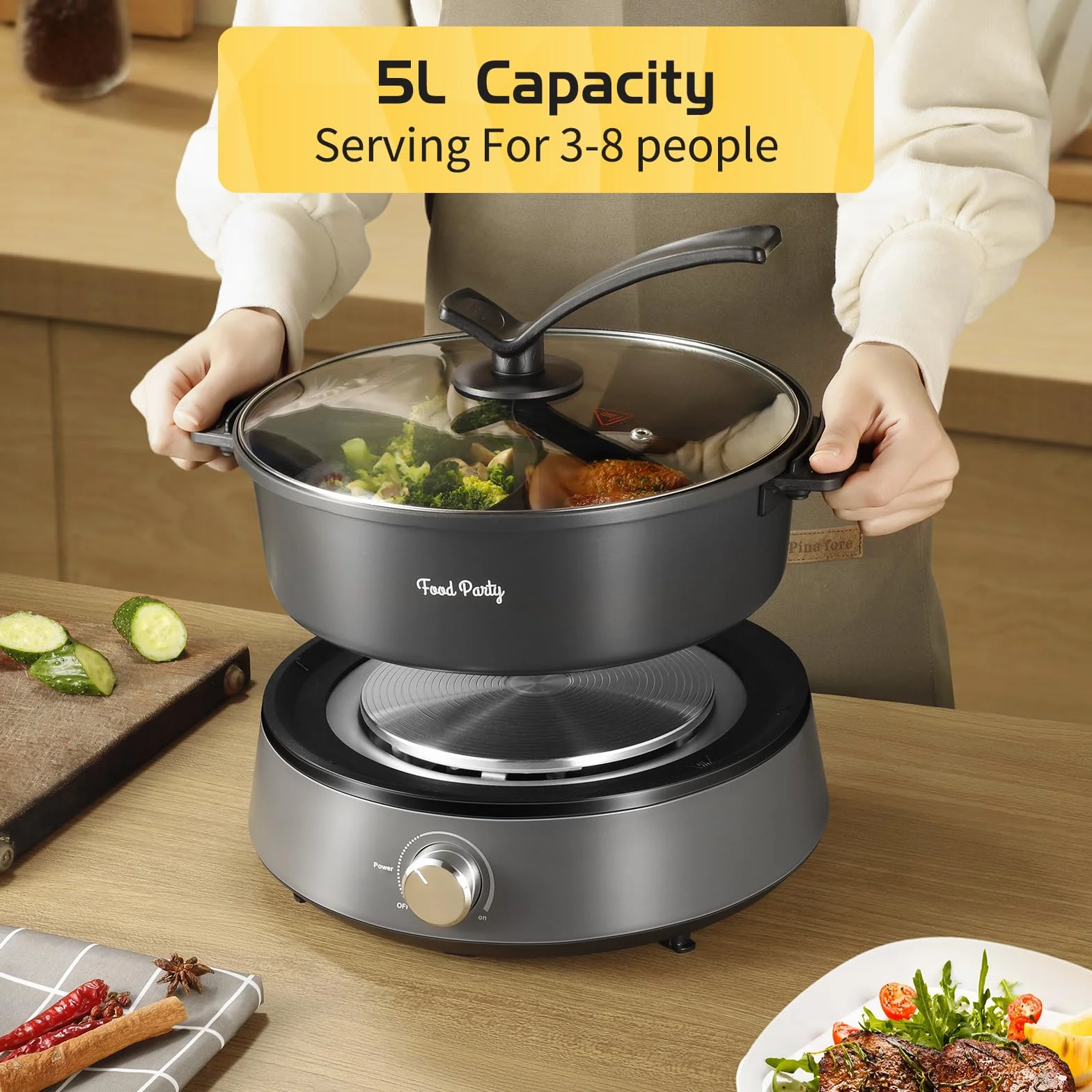 Food Party Hot Pot Elektryczny 4L Zaktualizowany Dwustronny Rozdzielany Garnek 220V 1350W Elektryczny Garnek Fondue na 6 Osób (Garnek Hot Pot z Przegródką)