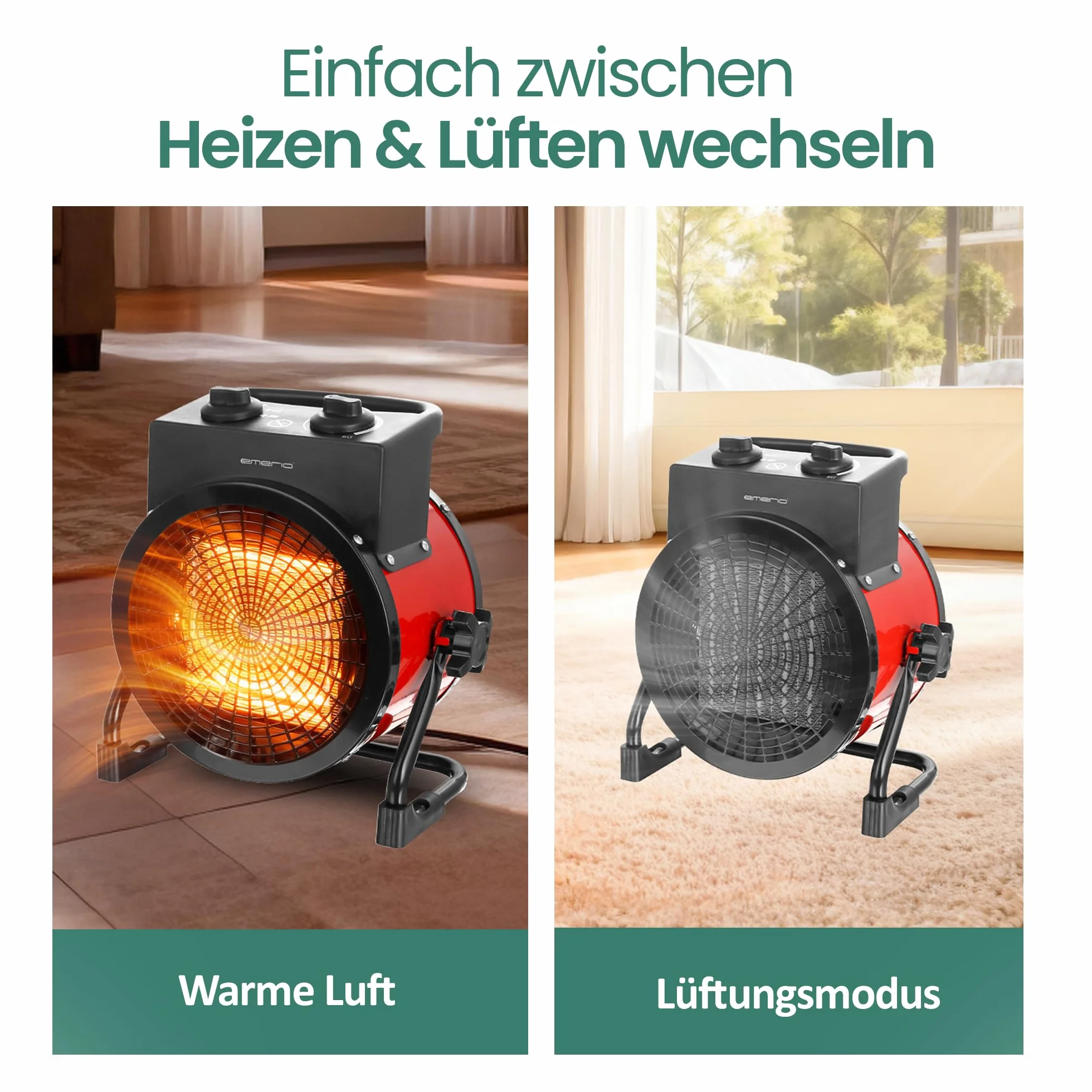 EMERIO - Power termowentylator 3000 W – ceramiczny grzejnik – turbo elektryczna dmuchawa grzewcza z zabezpieczeniem przed przegrzaniem – mocny – 2 stopnie ogrzewania – do domu, warsztatu, mieszkania,