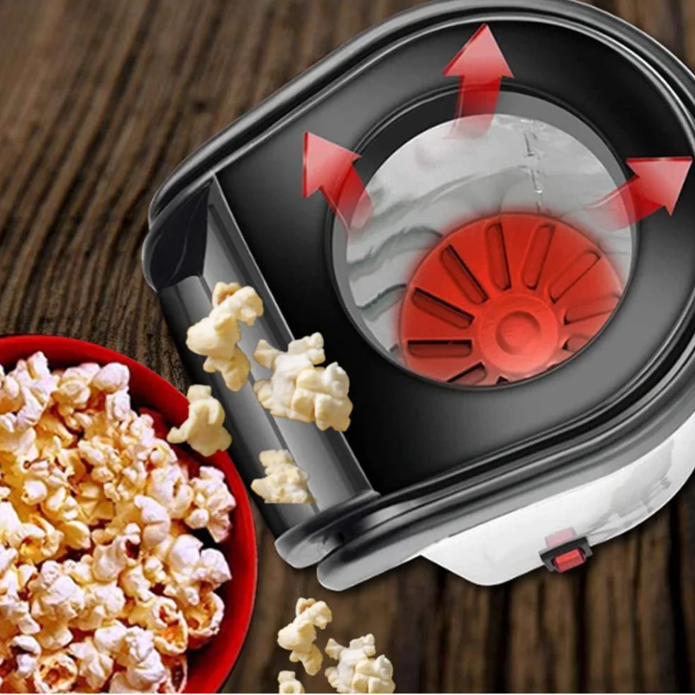 BASS POLSKA Maszyna do popcornu retro, maszyna do popcornu bez tłuszczu, beztłuszczowa, bezolejowa, AGD, kuchnia, ekspres do popcornu, 18x12x27 cm