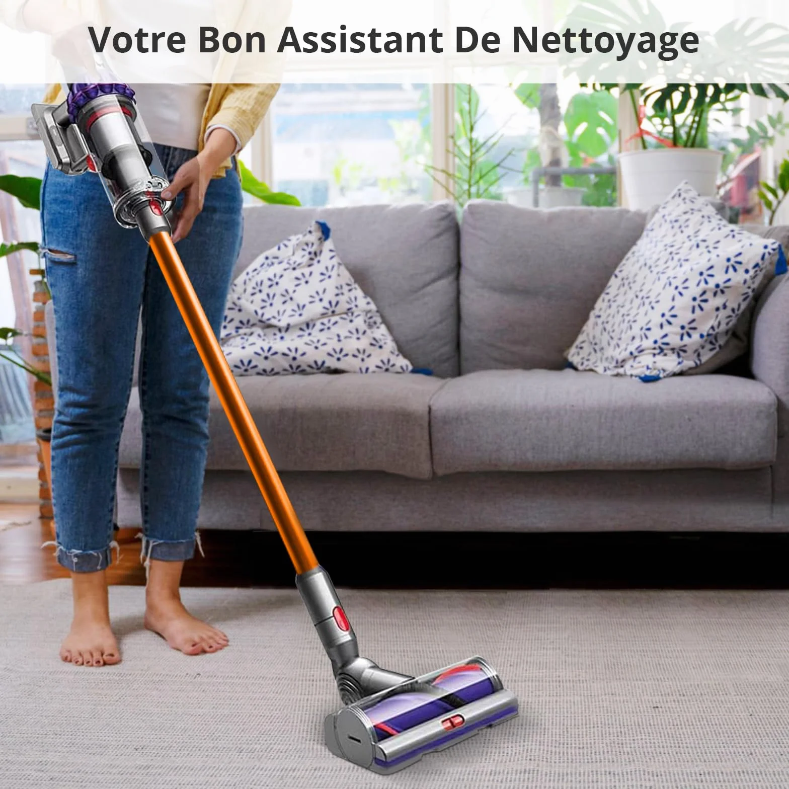 Cheerhom Rura teleskopowa kompatybilna z Dyson V7, V8, V10, V11, V15, długość 73 cm, szybkie zwalnianie, sztywne przedłużenie drążka z dwiema małymi szczotkami 2 w 1, pomarańczowa