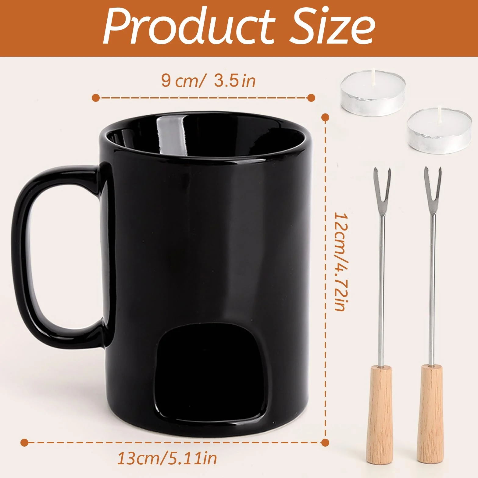 Ceramiczne czekoladowe fondue ze świeczką typu tealight – przenośny, odporny na wysokie temperatury kubek czekoladowy z ceramiki, podgrzewacz do sera i masła, mini garnek do fondue do