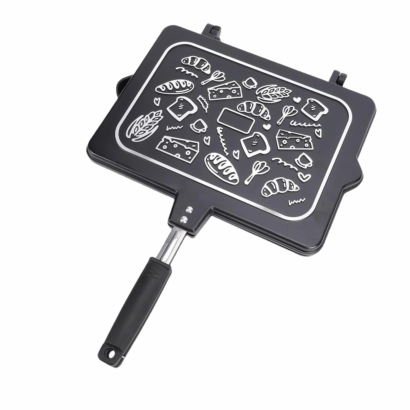 Eujgoov Patelnia Grillowa Nonstick Dwustronna Patelnia do Pieczenia Tostów Stop Aluminium Równomierne Ogrzewanie 34,5 X 48 Cm z żaroodpornym Uchwytem do Płyty Kuchennej Kuchnia Domowa Gotowanie