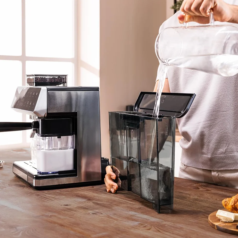 Cecotec Ekspres do kawy Barista Power Espresso 20 Barista Grind & Latte. 1350W, 20 barów, młynek stożkowy, 2,6 l zbiornik na wodę, 100g kawy i 500ml mleko, ekran dotykowy, samoczyszczenie, dostosowany
