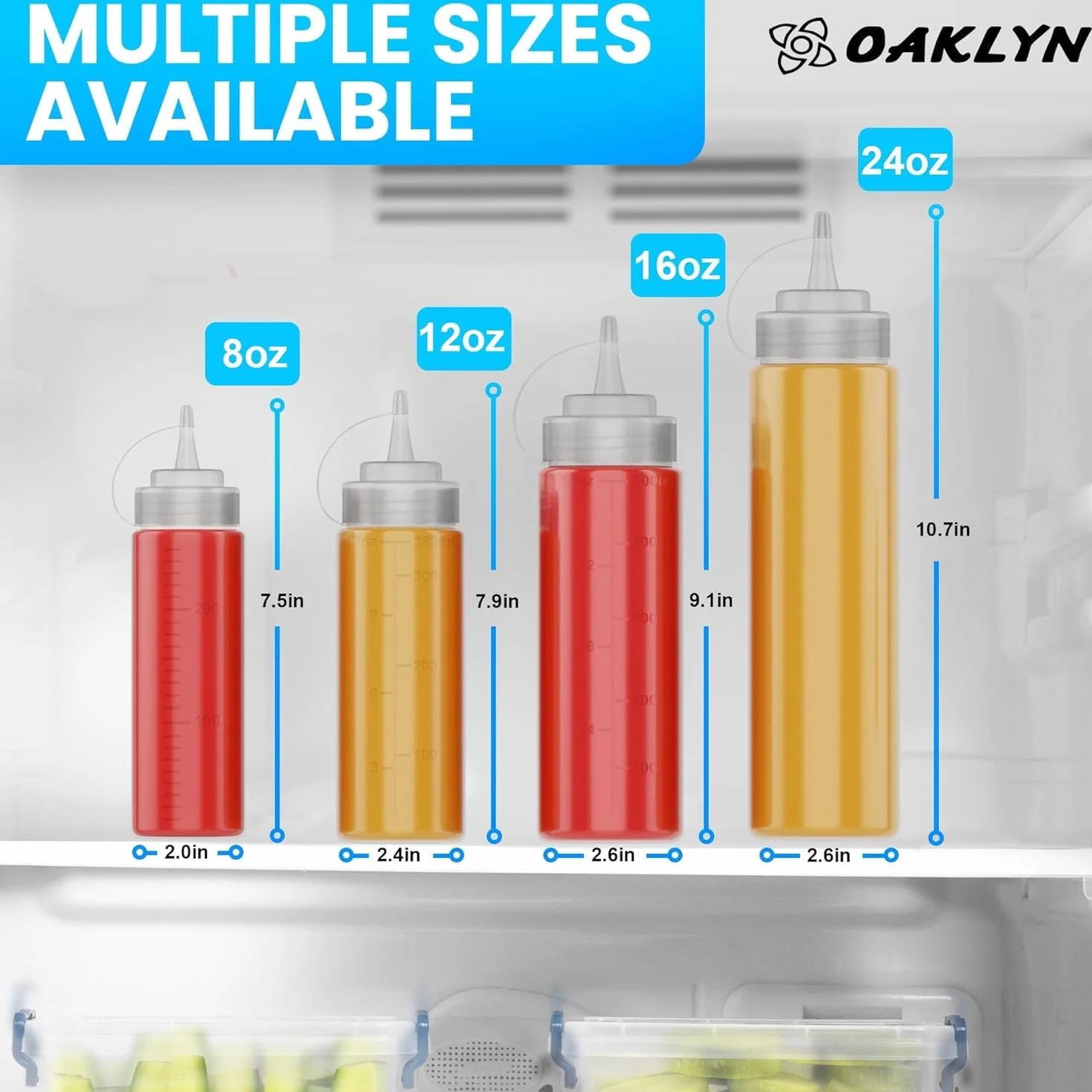 Oaklyn (6pk 16 oz plastikowa butelka na sos z zakręcanymi pokrywkami - Top Mayo Hot Sauces Oliwa z oliwek Ketchup Dozownik musztardy - Butelka Dozownik do grilla bez BPA