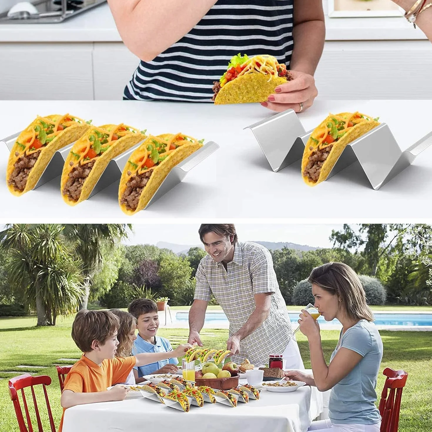 W zestawie ze stali nierdzewnej, uchwyt do hot dog, uchwyt taco, stojak w kształcie fali, na kanapki, do restauracji, na imprezę, festiwale (2 sztuki)