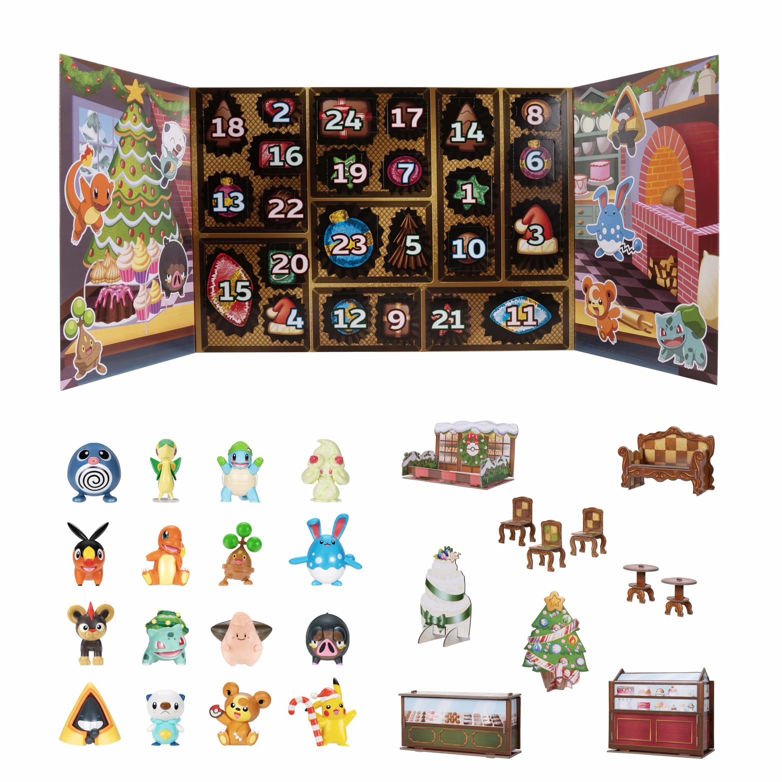 Pokémon X-mas Advent Calendar 2025 PKW4116 - Multicolor- Includes 16 pcs. of christmas themed Battle figures + 8 accessories - Official Pokemon Playset for children 4+