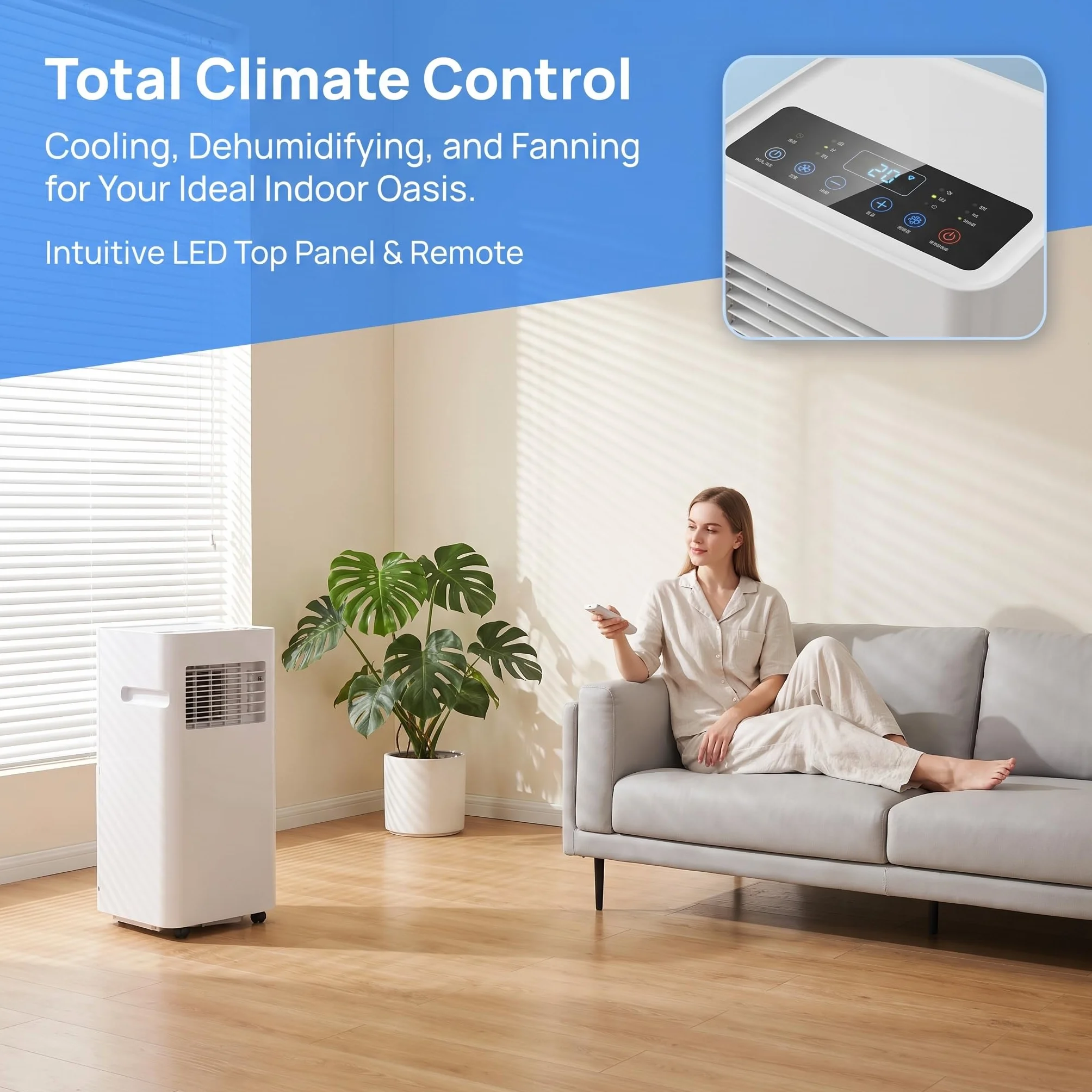 Przenośny klimatyzator 10000 BTU, wentylator chłodzący, timer snu, zdalny, zestaw okienny, 2 prędkości, oscylacyjny do sypialni, biura