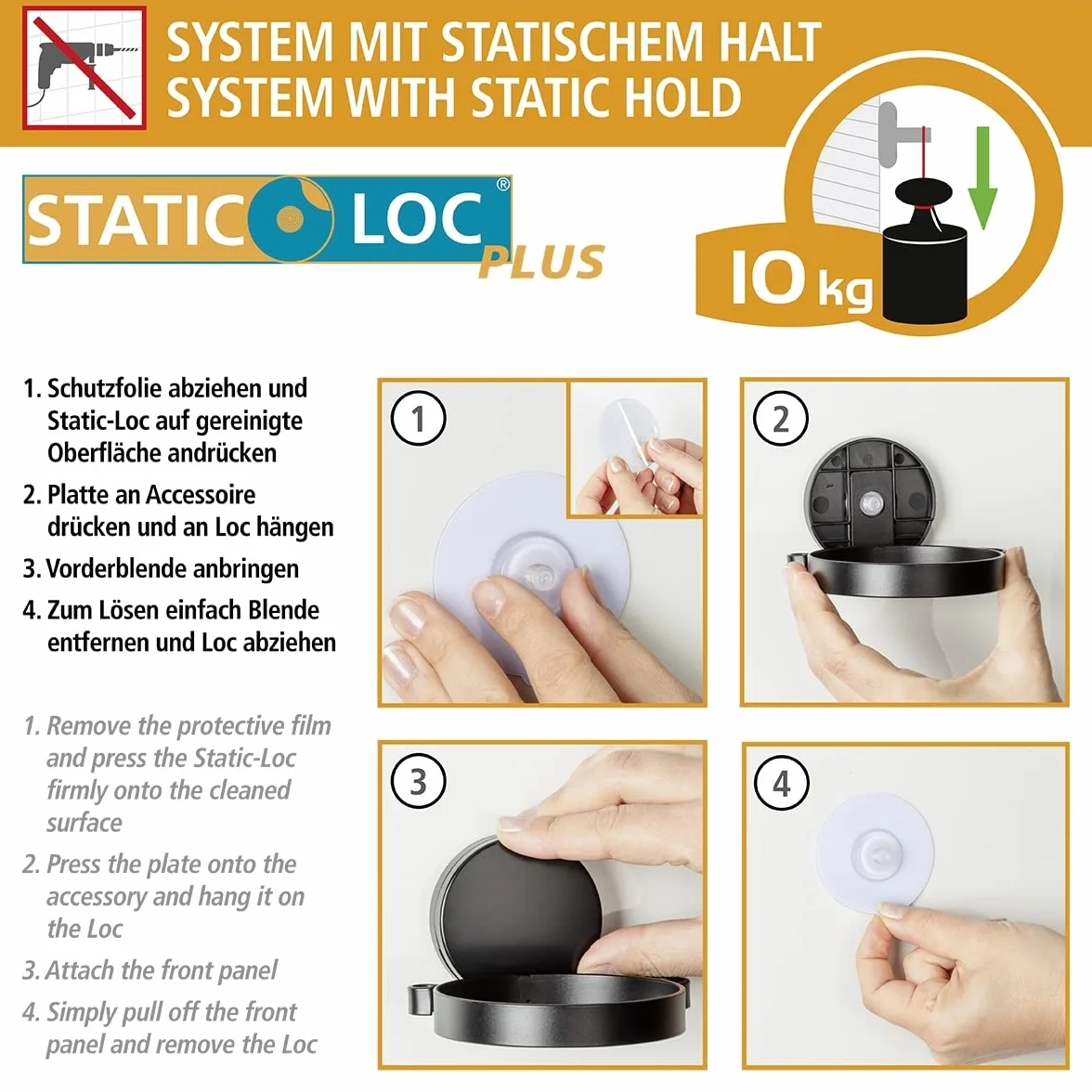 WENKO Static-Loc® Plus półka narożna Pavia czarna, regał łazienkowy, mocowanie bez wiercenia