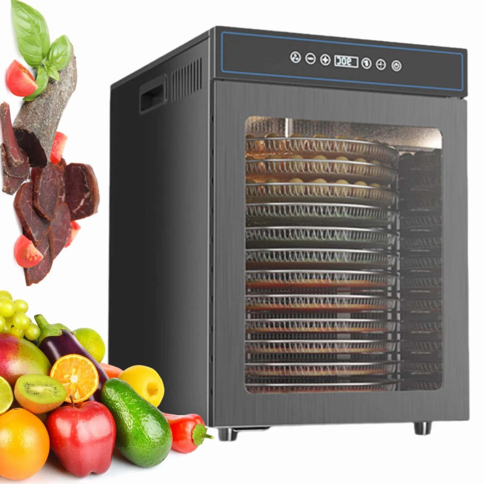 12 Tac Obrotowych Suszarek Do OwocóW, Suszarka Ze Stali Nierdzewnej, Suszarka Do żYwnośCi 1000 W, Suszarki Do MięSa Z Timerem 24H,Black-110V