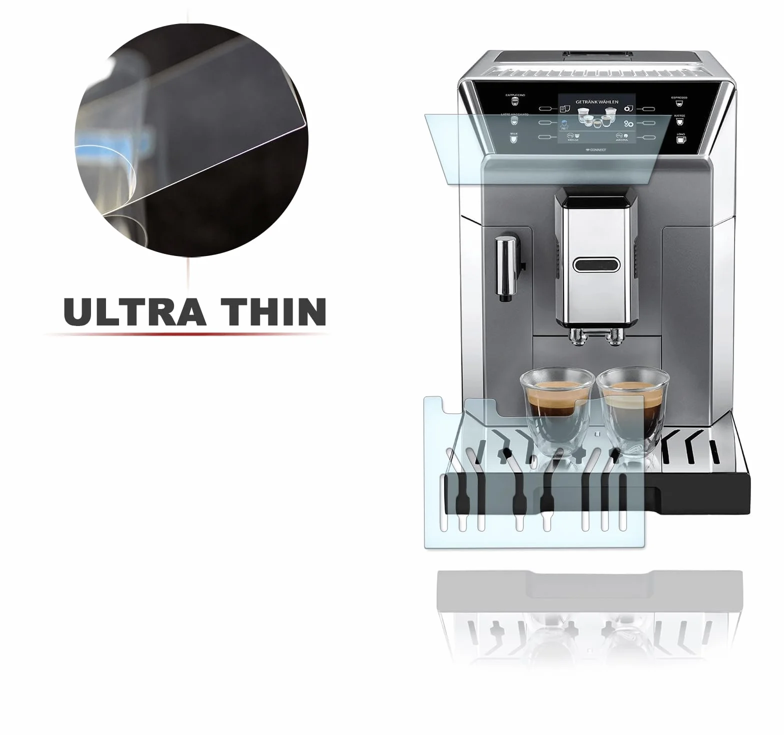 Blacha ociekowa, ochrona przed zarysowaniem, folia ochronna na wyświetlacz odpowiednia do DeLonghi PrimaDonna ECAM CLASS 556.75 556.55