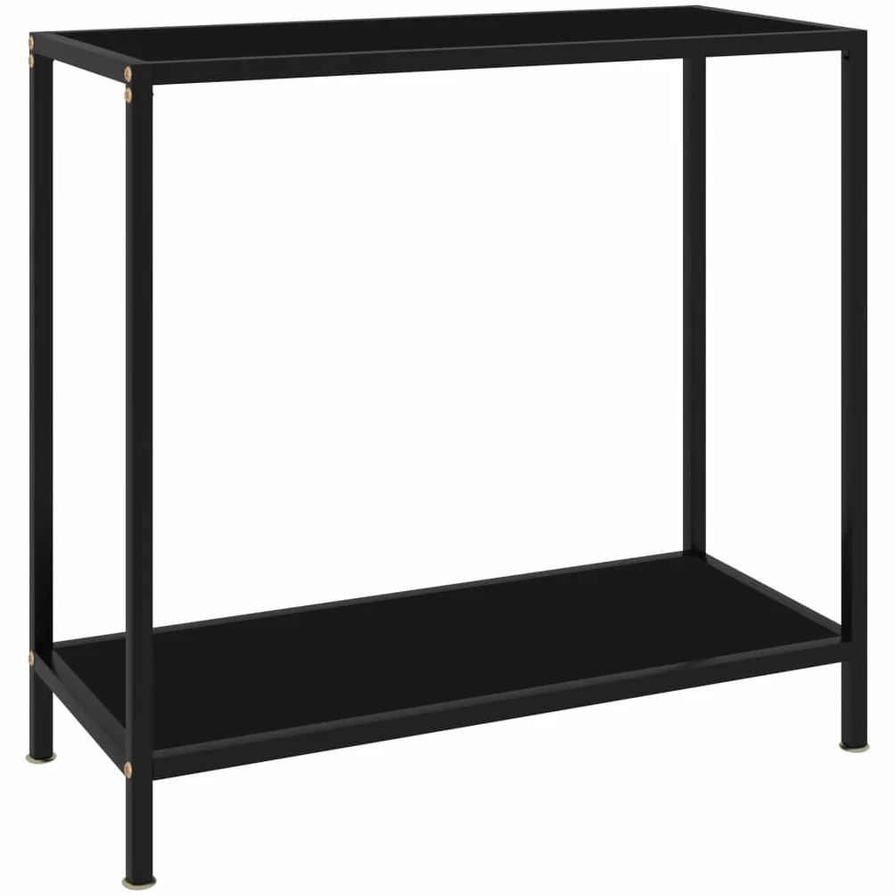 Stolik konsolowy czarny 80 x 35 x 75 cm, stolik pomocniczy ze szkła hartowanego z półką, wytrzymała rama ze stali malowanej proszkowo, stylowa konsola do salonu zapewnia dodatkowe miejsce do