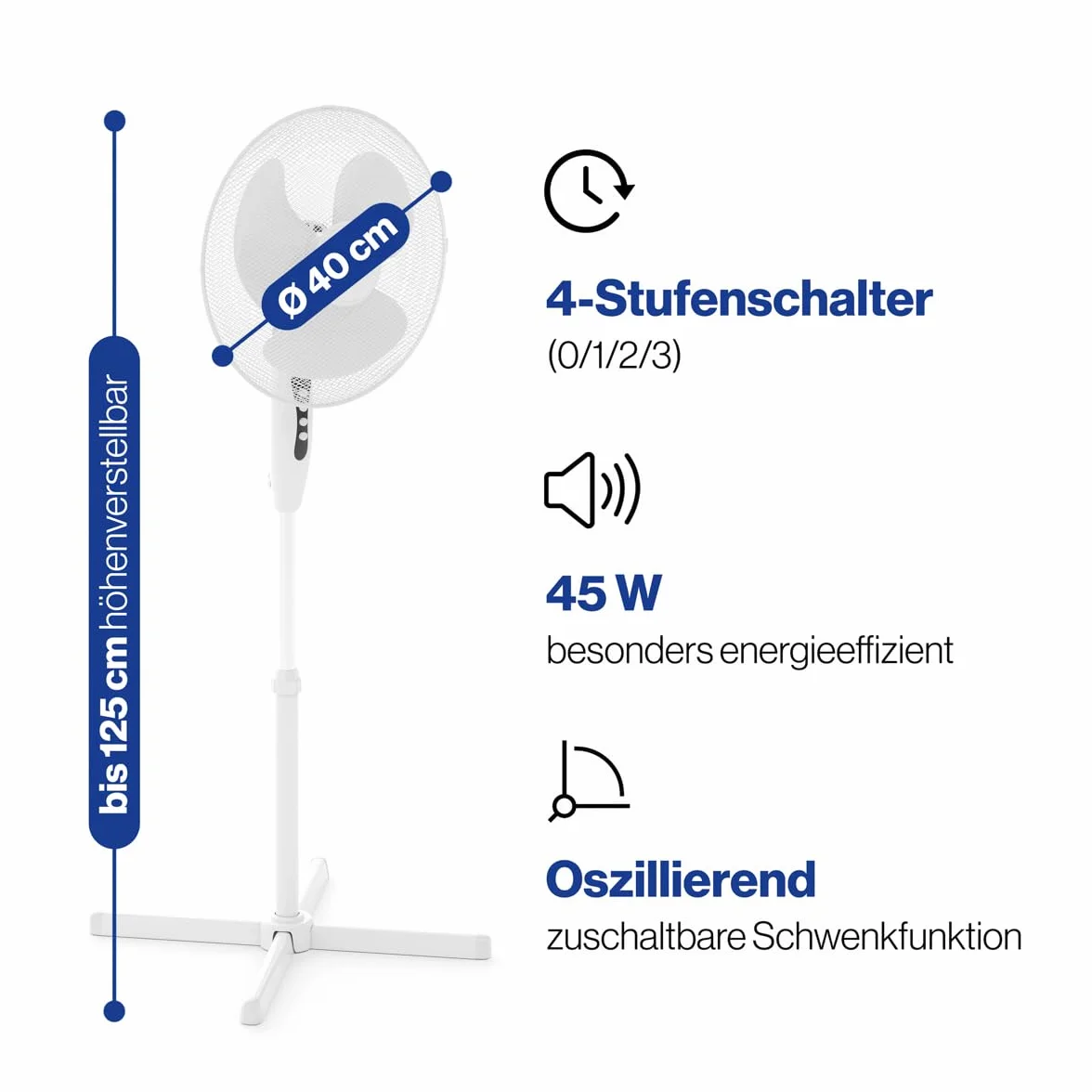 Clatronic VL3603S Wentylator Stojący, ‎45 W, Biały, Średnica 40 cm