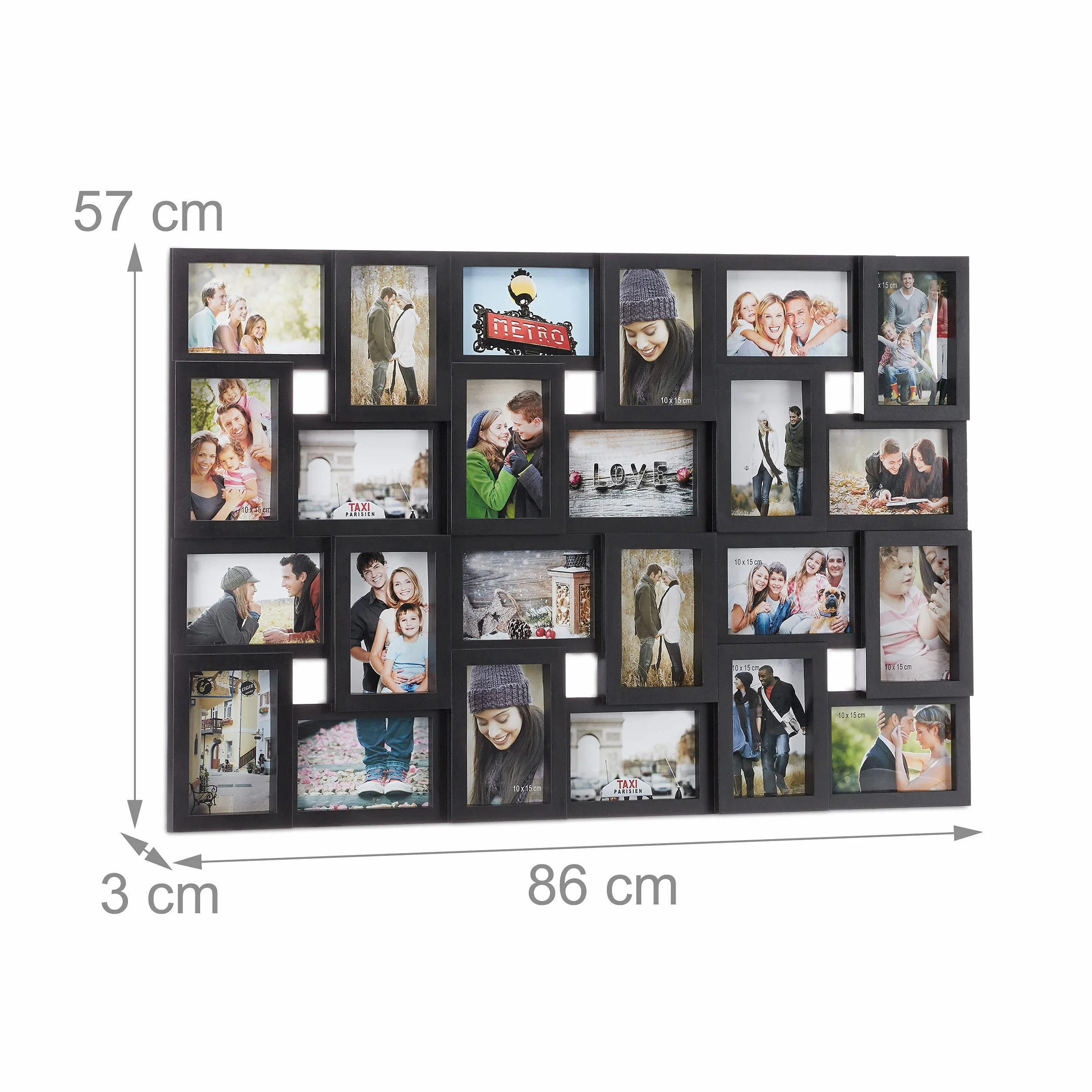 Relaxdays Ramka na zdjęcia XXL na 24 zdjęcia w formacie 10 x 15, format pionowy lub poziomy, tworzywo sztuczne, wys. x szer. 53 x 85 cm, czarna