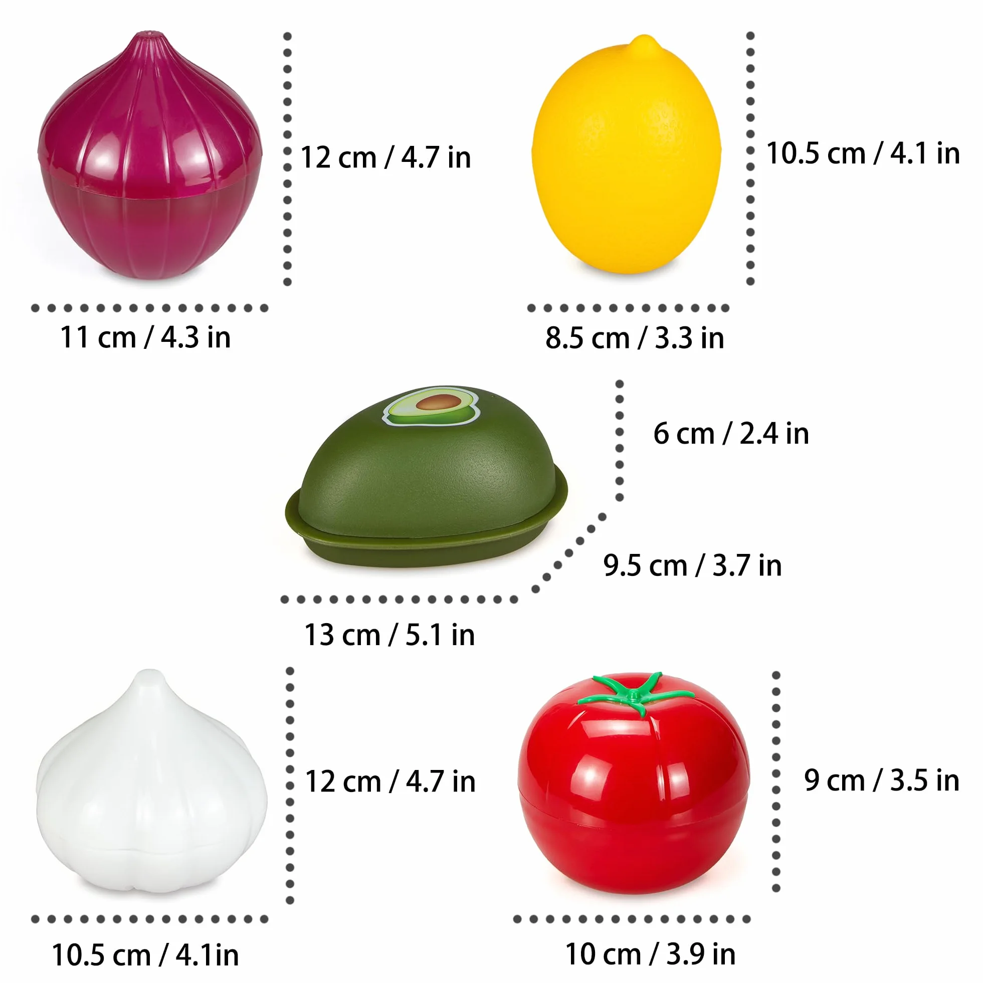 Pojemniki do przechowywania warzyw i owoców, do lodówki, cytryny, pomidorów, czosnku, awokado i cebuli, pojemniki do przechowywania żywności z pokrywkami, 5 szt