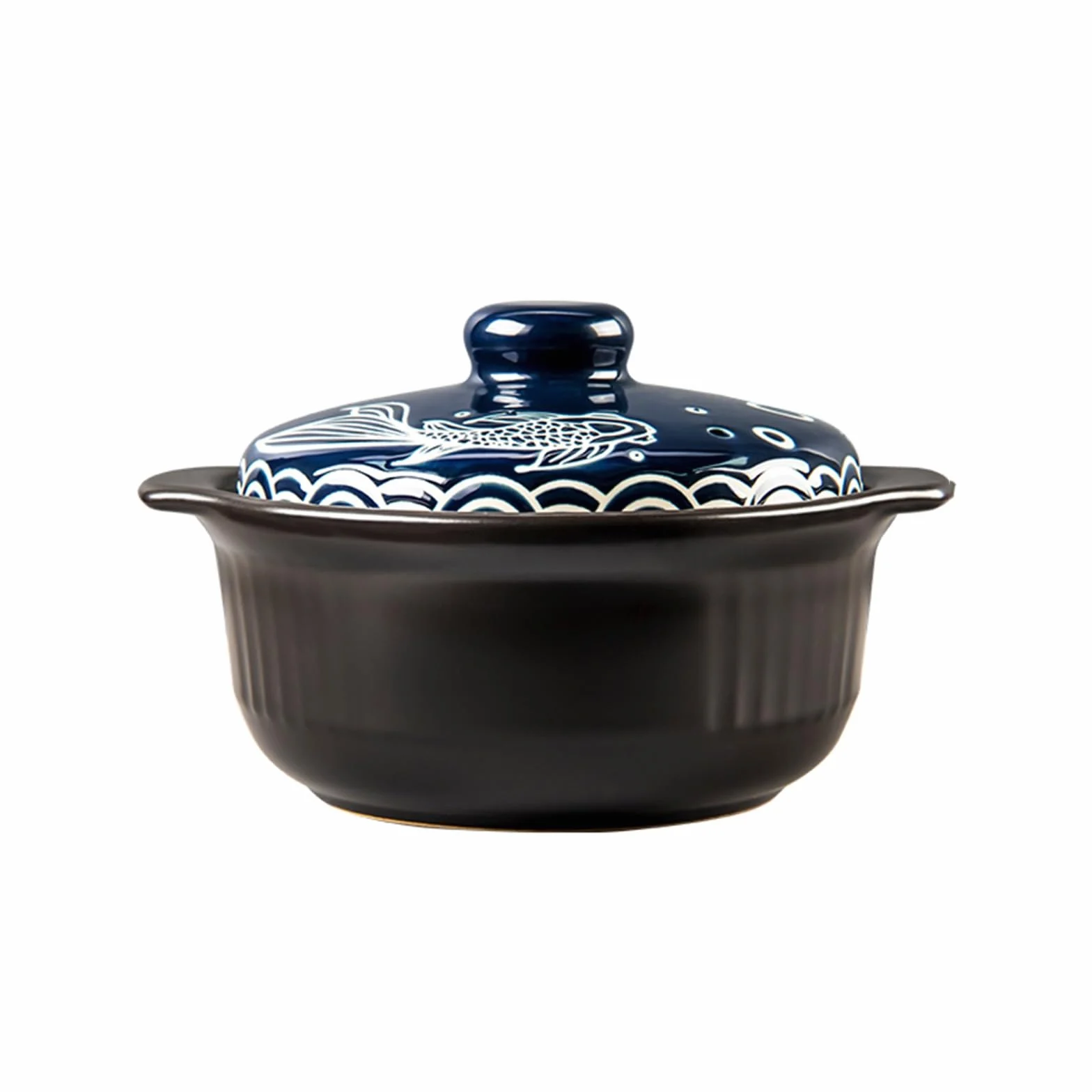 Nieprzywierający Gliniany Garnek Do Kuchenek Gazowych Ceramiczny Garnek Z Pokrywką Podwójne Uchwyty Garnek Gliniany Do Bibimbap Zupa Ryż Gulasz(Blue,3.4L)