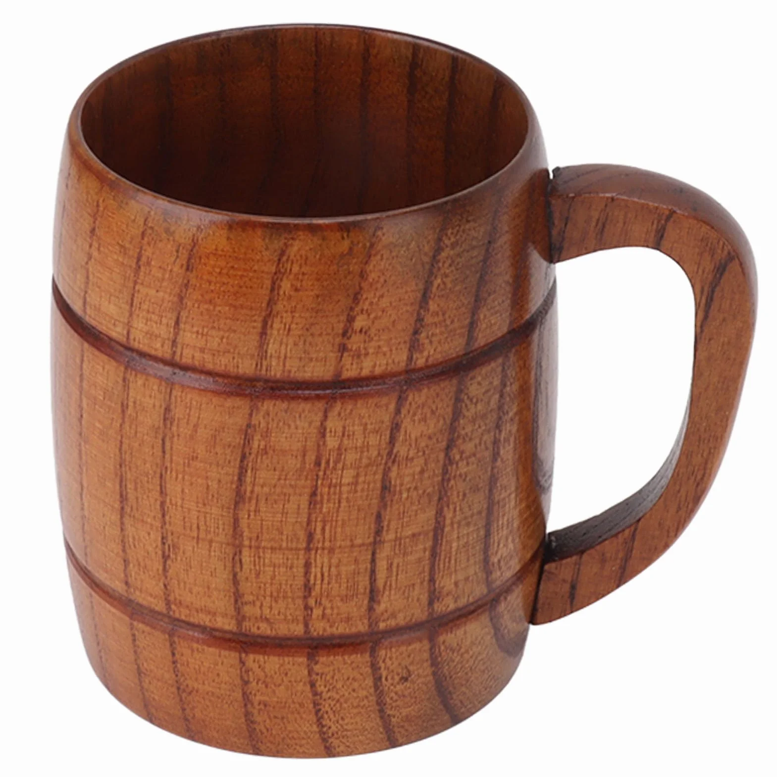 Drewniany Kubek do Piwa z Uchwytem 300ml Zapobiegający Opaskom Rzeźbione Naczynia do Picia Drewniane Kubki do Kawy Stein Kufel Rękodzieło do Herbaty do Wody Kobiety podróżują na