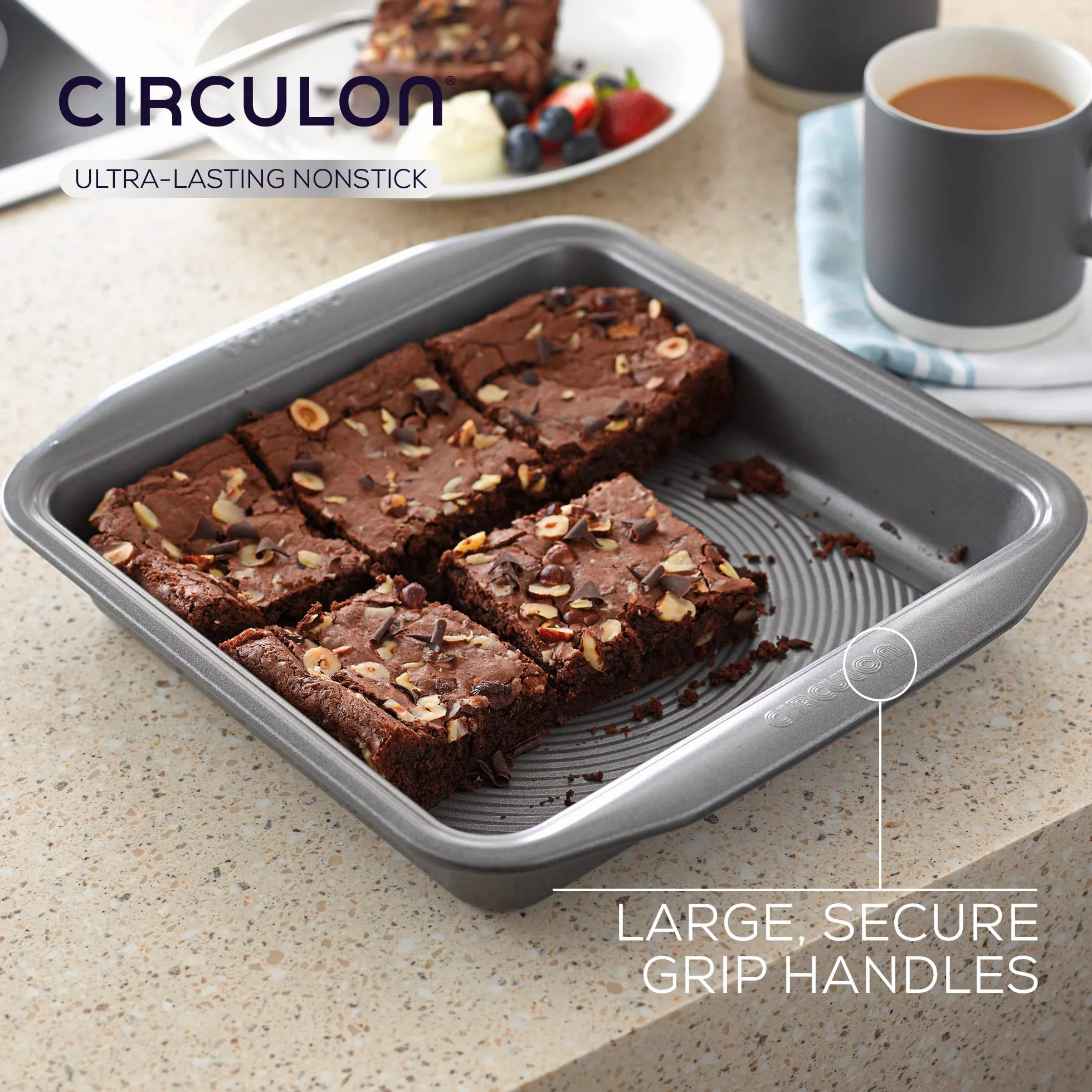 Circulon Momentum Deep Baking Tace zestaw 2 – nieprzywierające formy do pieczenia, trwałe, nadają się do mycia w zmywarce, 39 x 25,5 cm i 25,5 cm, kwadratowe, szare
