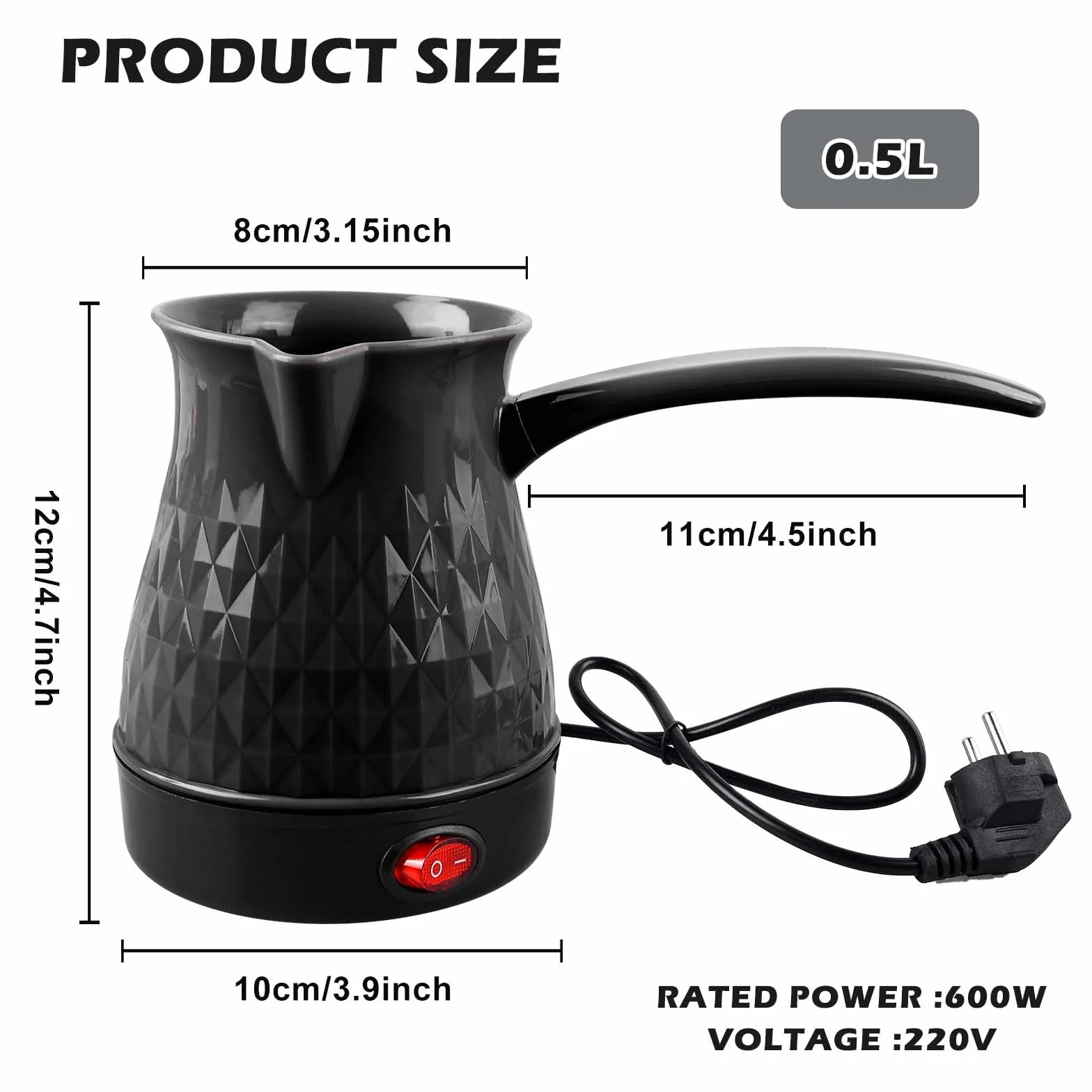 Elektryczny dzbanek do kawy, 500 ml, 600 W, elektryczny dzbanek do kawy, nadaje się do prania, elektryczny turecki dzbanek do kawy do domu, biura, mocca i herbaty