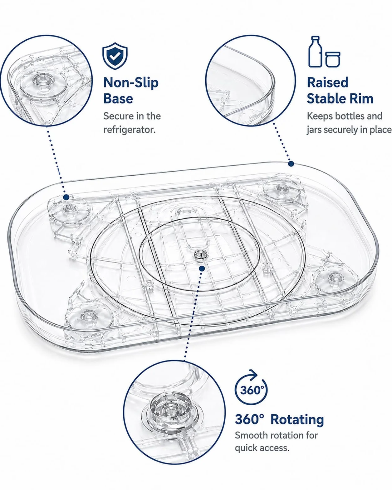 LANMOU Organizer do lodówki obrotowy 40 cm Lazy Susan prostokątny antypoślizgowy 360°