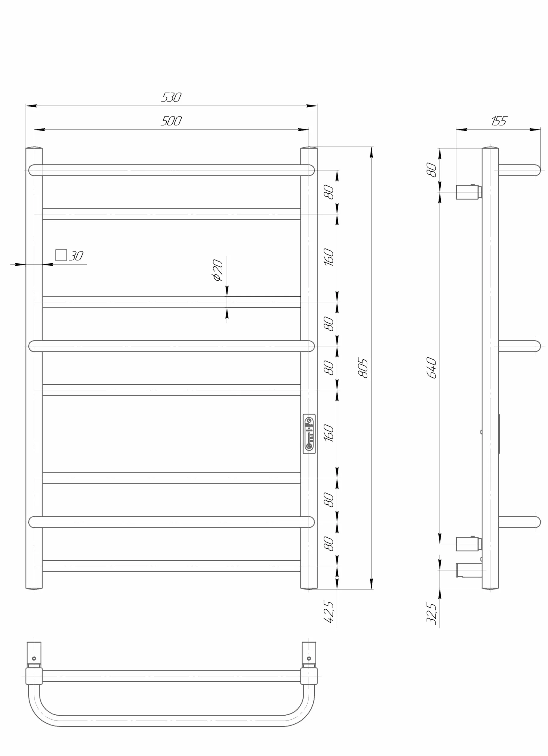 Elna Design grzejnik na ręczniki, złoty, elektryczny, 133 W, 805 x 530 mm, montaż na ścianie, IP44, luksusowy grzejnik łazienkowy, stal nierdzewna 304, z termostatem i timerem, podgrzewacz na ręczniki