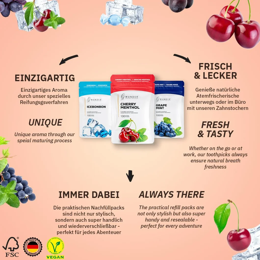 Wykałaczki Fresh Breath 3 smaki orzeźwiające aromatyczne odświeżanie oddechu