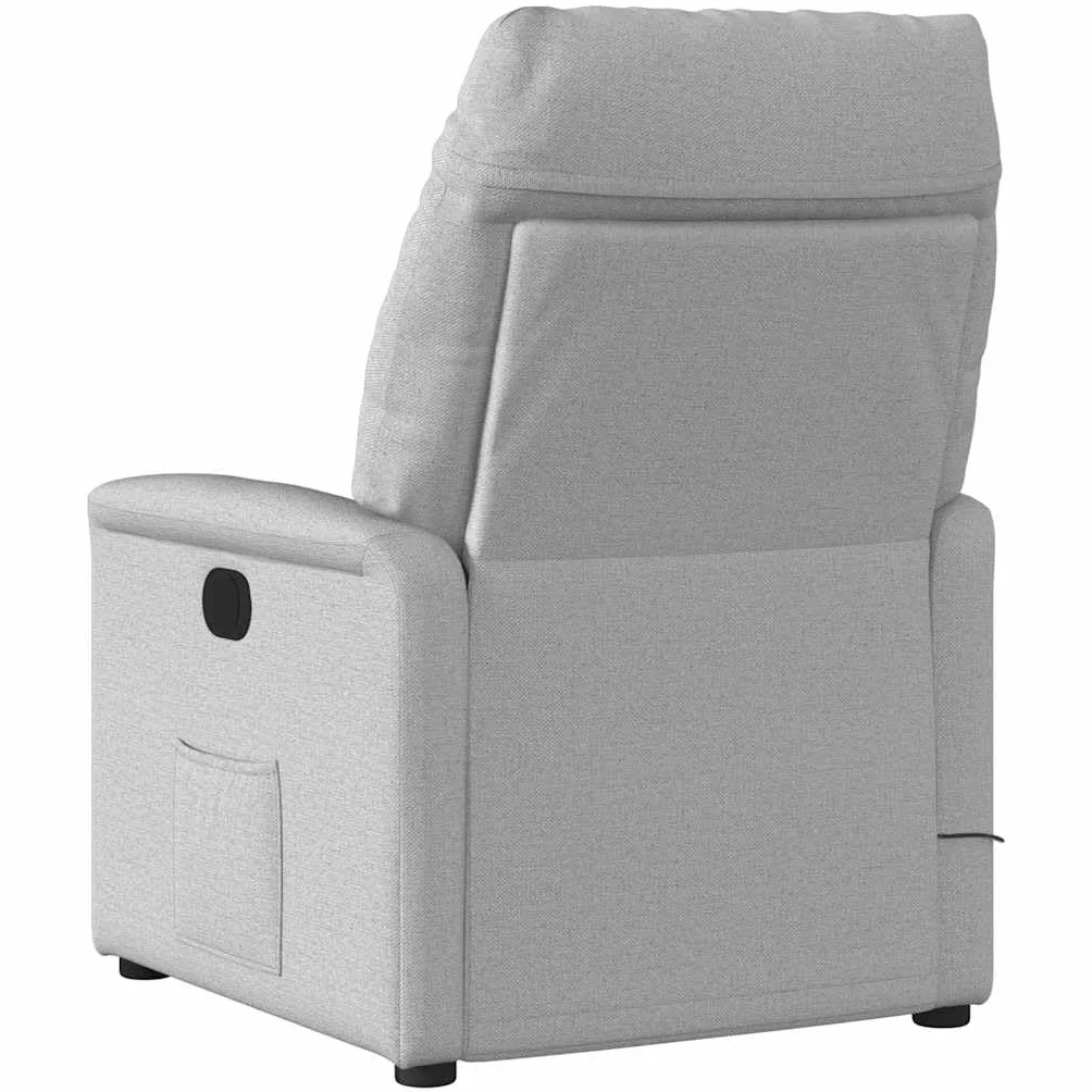 Fotel relaksacyjny w kolorze szarego materiału z ręczną funkcją leżenia, ergonomiczny, wygodny, z drewnianą ramą metalową, do salonu, biura, do czytania i wypoczynku