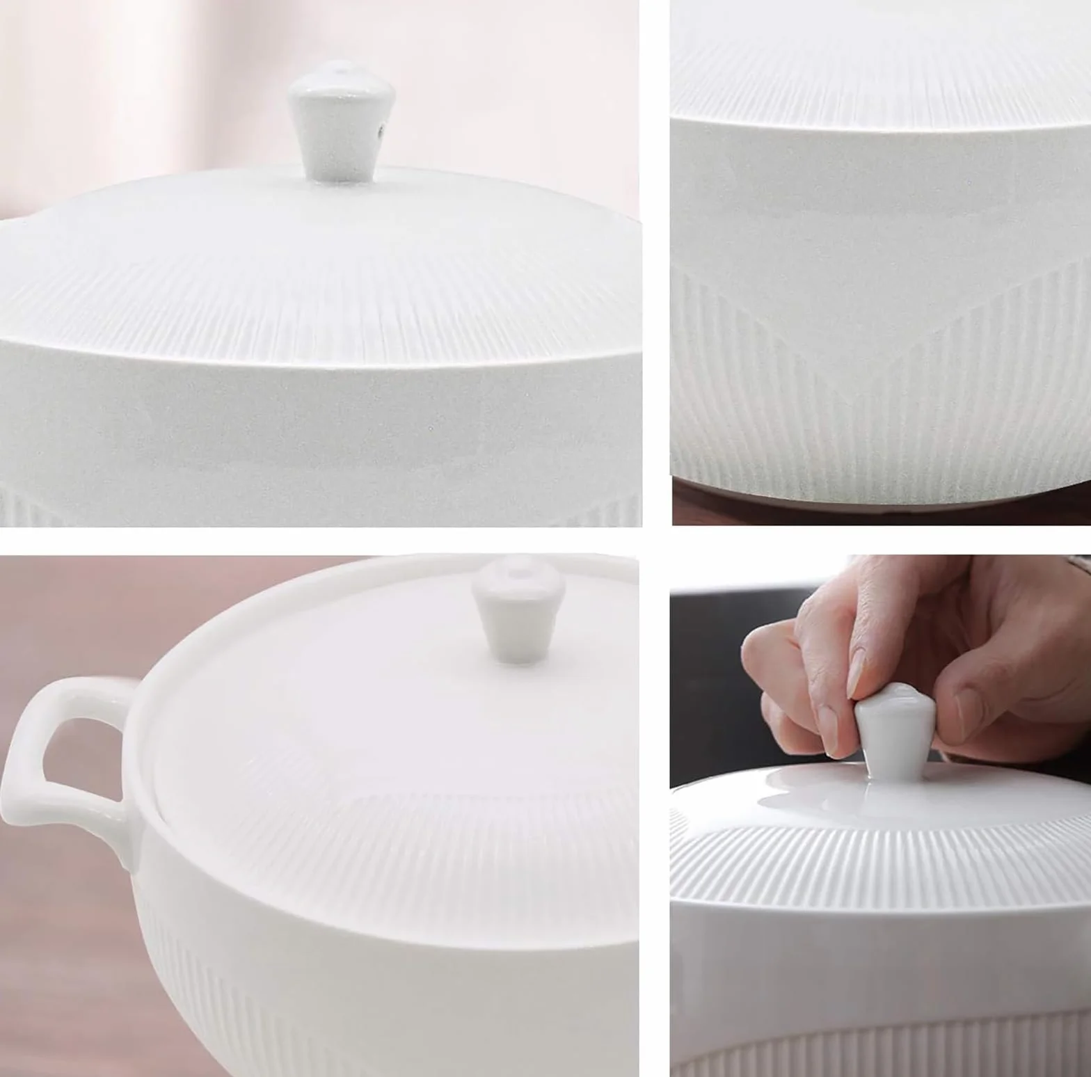 Ceramiczne naczynia do zapiekanek, Garnek gliniany/garnek gliniany/naczynia ceramiczne z białą pokrywką, podgrzewany w kuchence mikrofalowej i można myć zmywarce, porcelana(7inch)