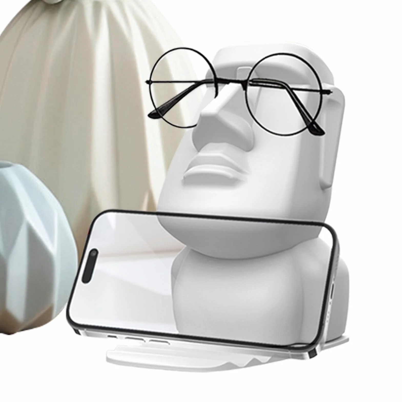 Easter Island Statue Glasses Holder Easter Island Head Eyeglass Stand, Unique Eyewear Display for Nightstand, Desktop, Home Displays Bookshelf Decoration, ABS