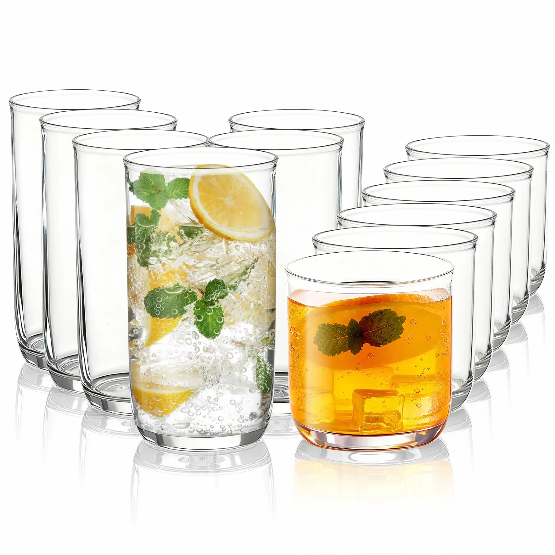 Kyraton Zestaw 12 szklanek do picia, przezroczyste plastikowe szklanki do Highball 400 ml i whisky, zestaw 326 ml, wytrzymałe, niezniszczalne szklanki do wody, szklanki do piwa, soku, mleka