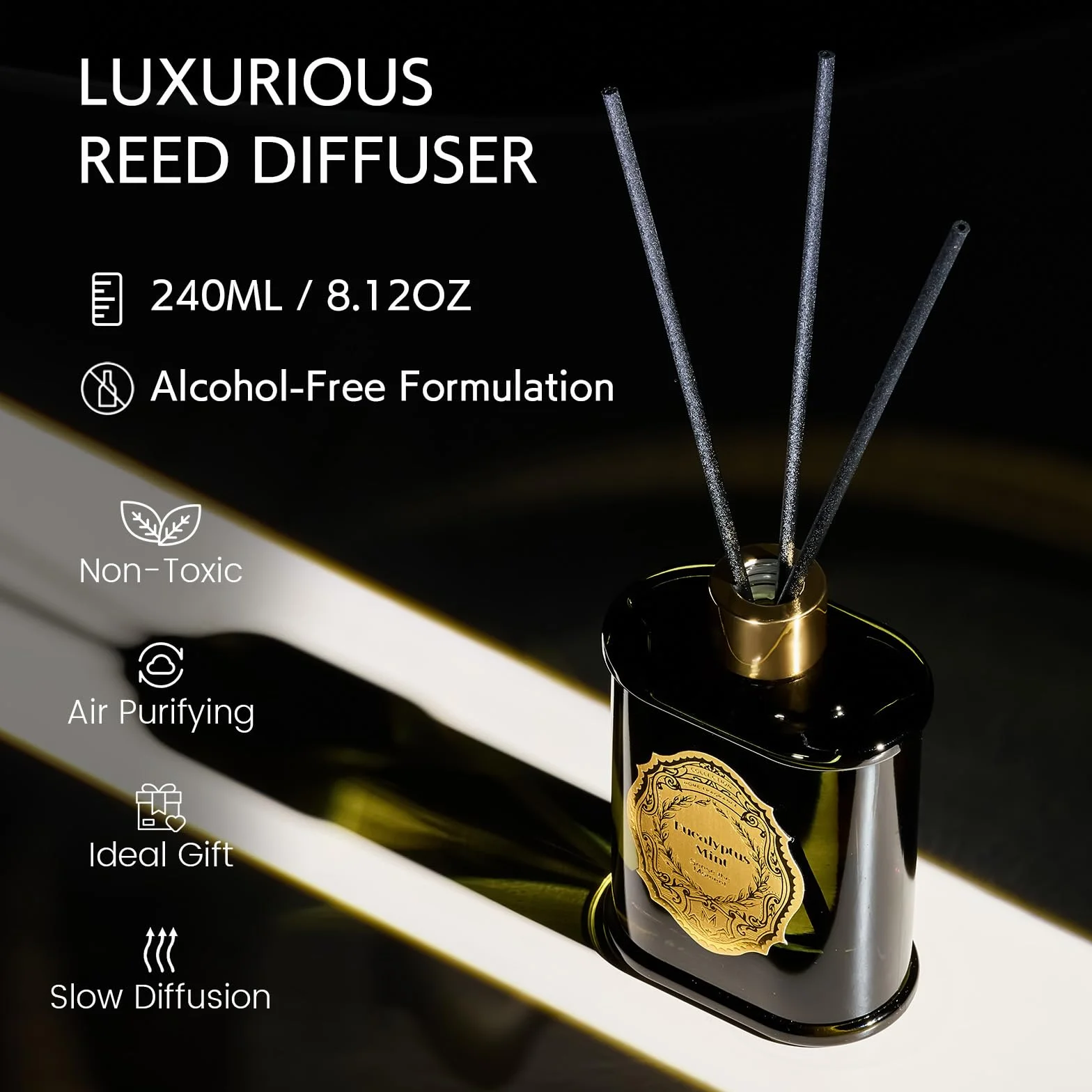 M&SENSE 8.4 oz Large Reed Diffuser For Home | Eucalyptus Mint Scent Oil Diffuser with Sticks | Bedroom Bathroom Living Room Decor