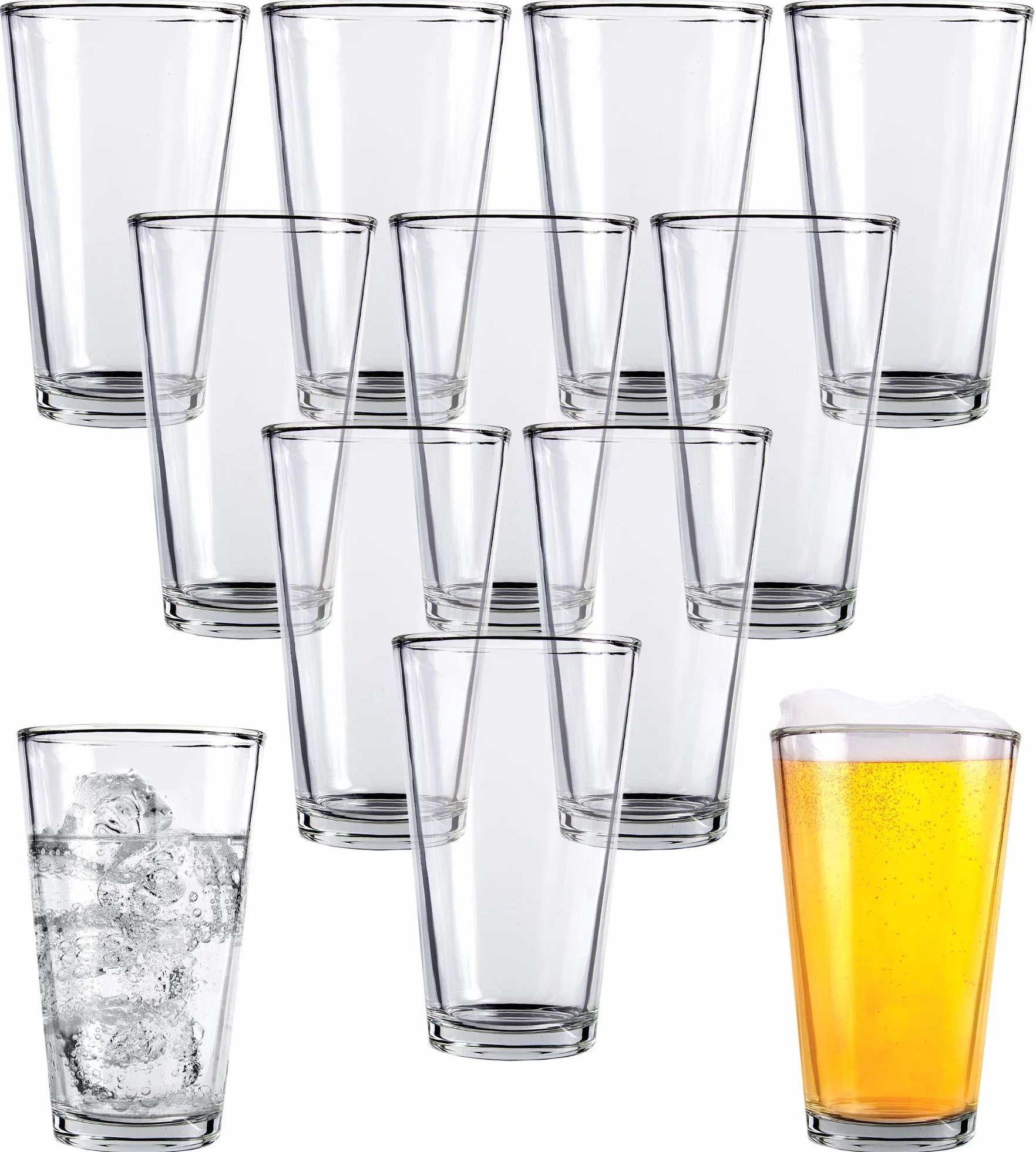 Kubki do piwa z przezroczystego szkła, 12 sztuk, uniwersalne kubki do picia, 473 ml, elegancki design do domu i kuchni, bez ołowiu i BPA, idealne do restauracji, barów, imprez, firmy Kitchen Lux