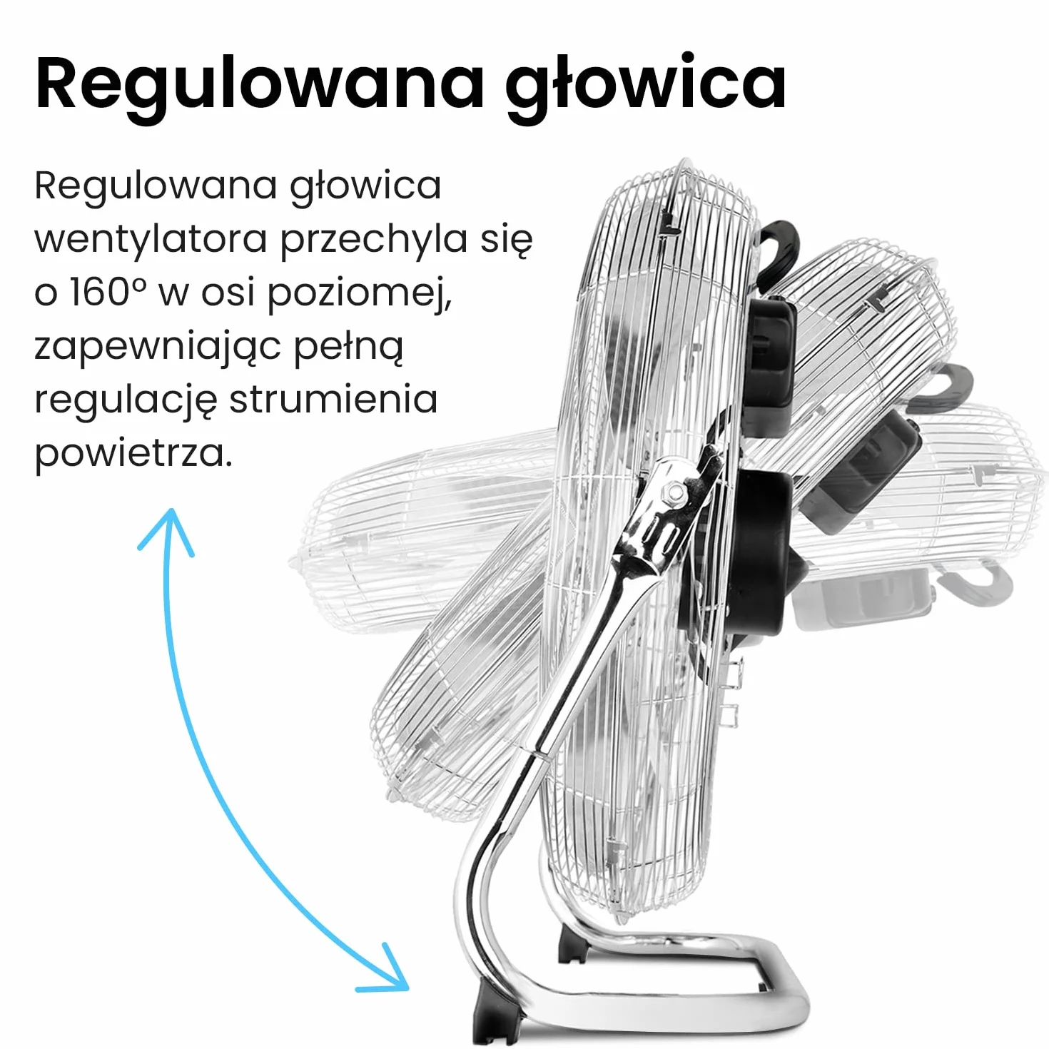 Pro Breeze Wentylator Chłodzący Podłogowy, Duży Wiatrak Przemysłowy, Średnica 50 cm, Mocny Potężny, 120W, Chromowany Okrągły Wytrzymały, 3 Łopatki, do Garażu Warsztatu Sklepu Stodoły Siłowni