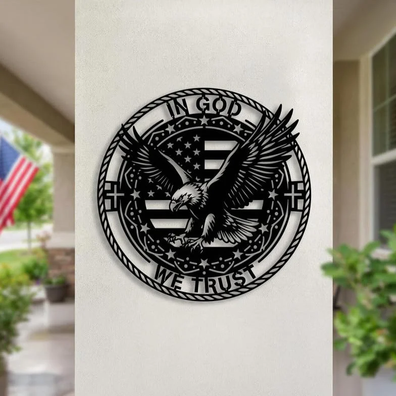 Metalowa dekoracja ścienna z czarnym orłem i flagą USA, metalowa chrześcijańska, patriotyczna dekoracja ścienna z orłem bielikiem, nowoczesna dekoracja ścienna z krzyżem do salonu, sypialni,